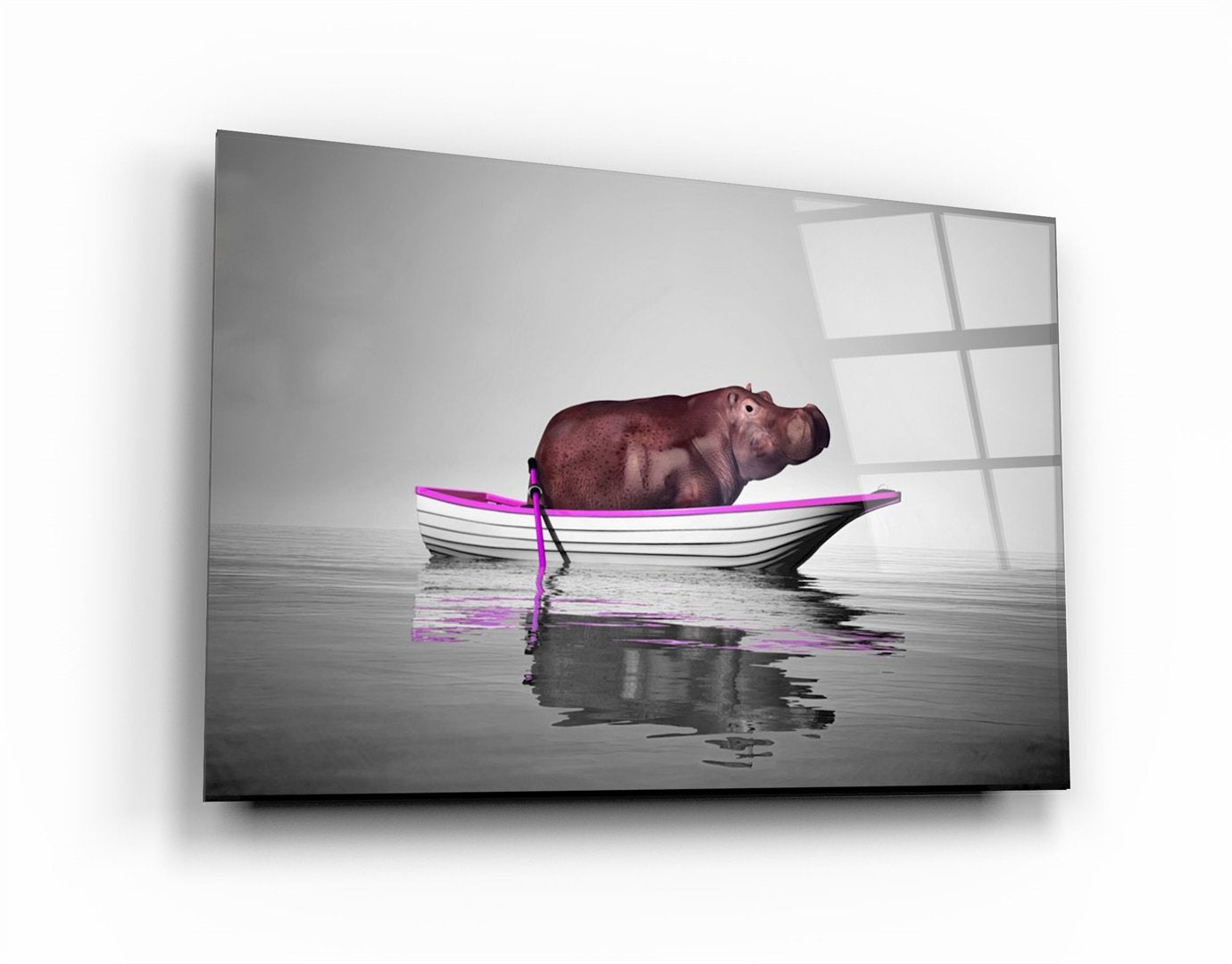 ・„Hippo on the Boat 2“・<tc>Glasbild</tc>