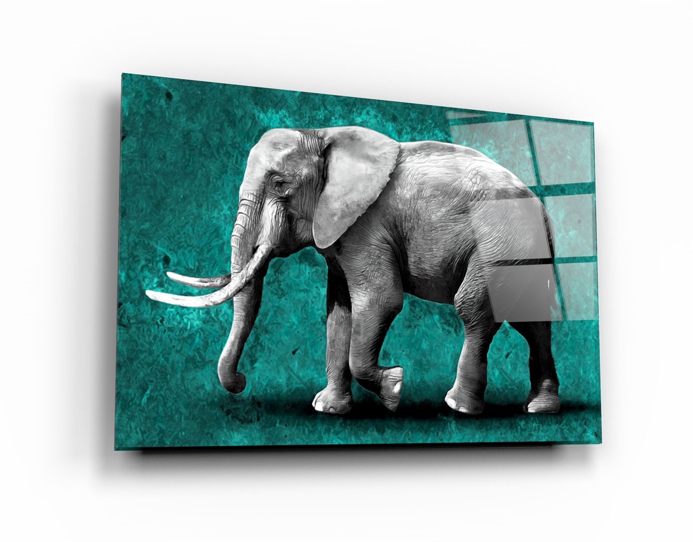 ・"Elephant Green"・Glass Wall Art