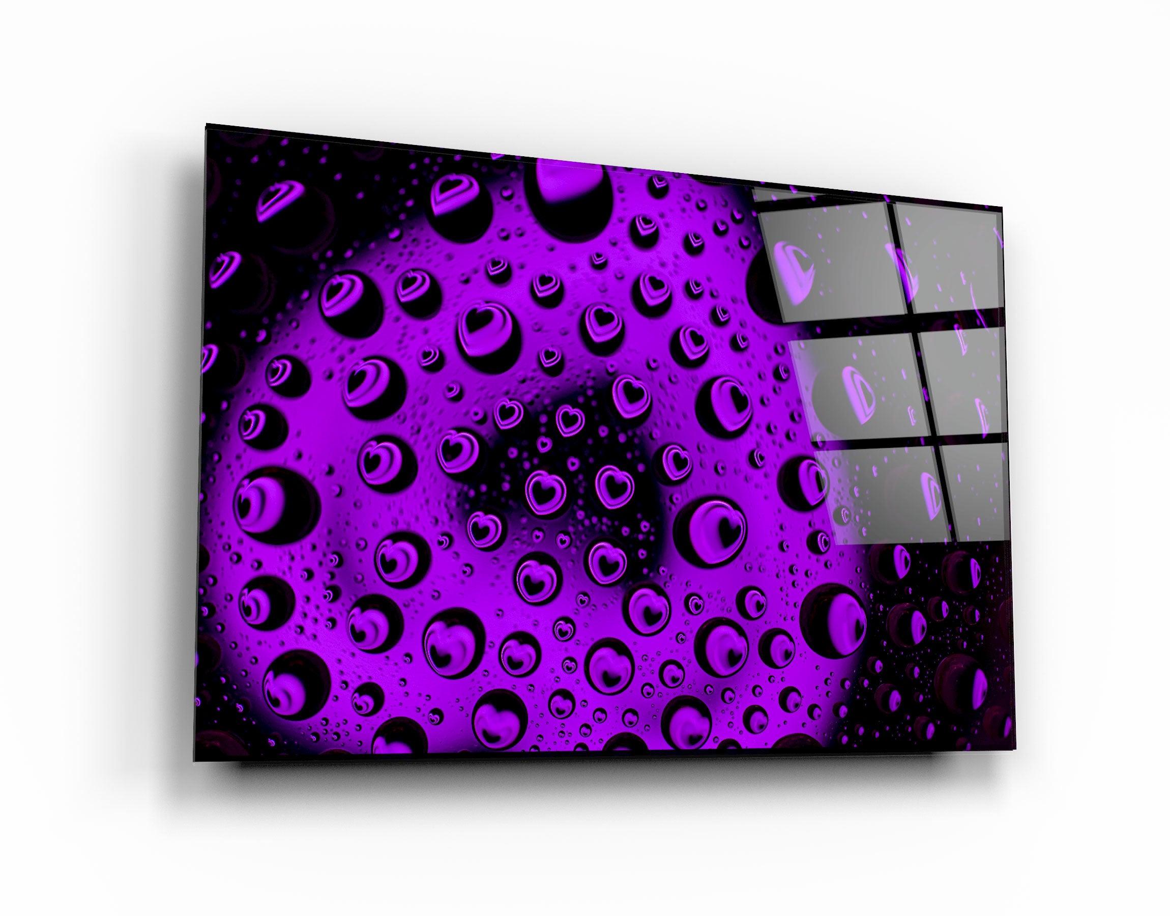 ・"Gouttes d'eau - Coeur violet"・Art mural en verre