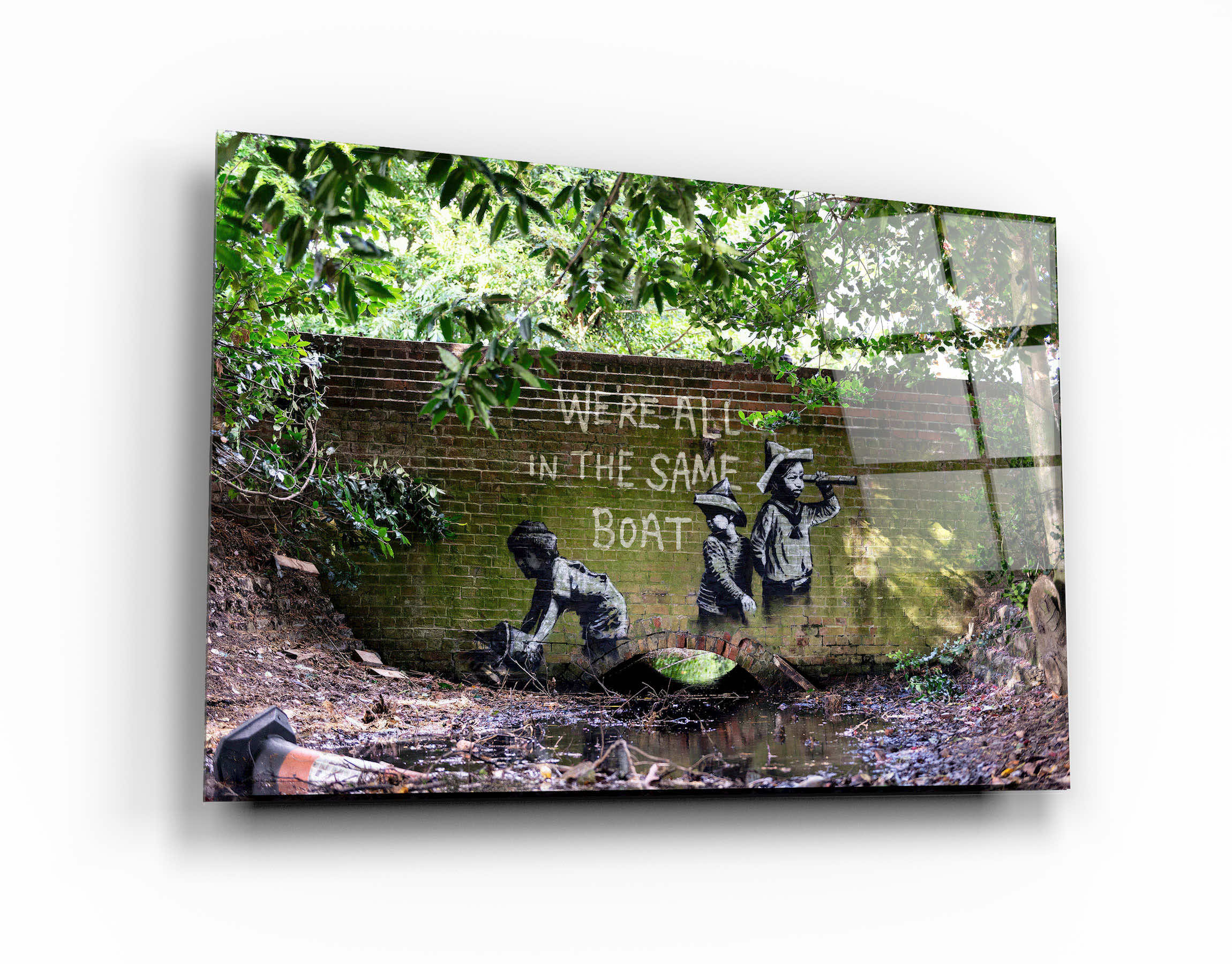 ・"Banksy - We are all in the same boat"・Glass Wall Art