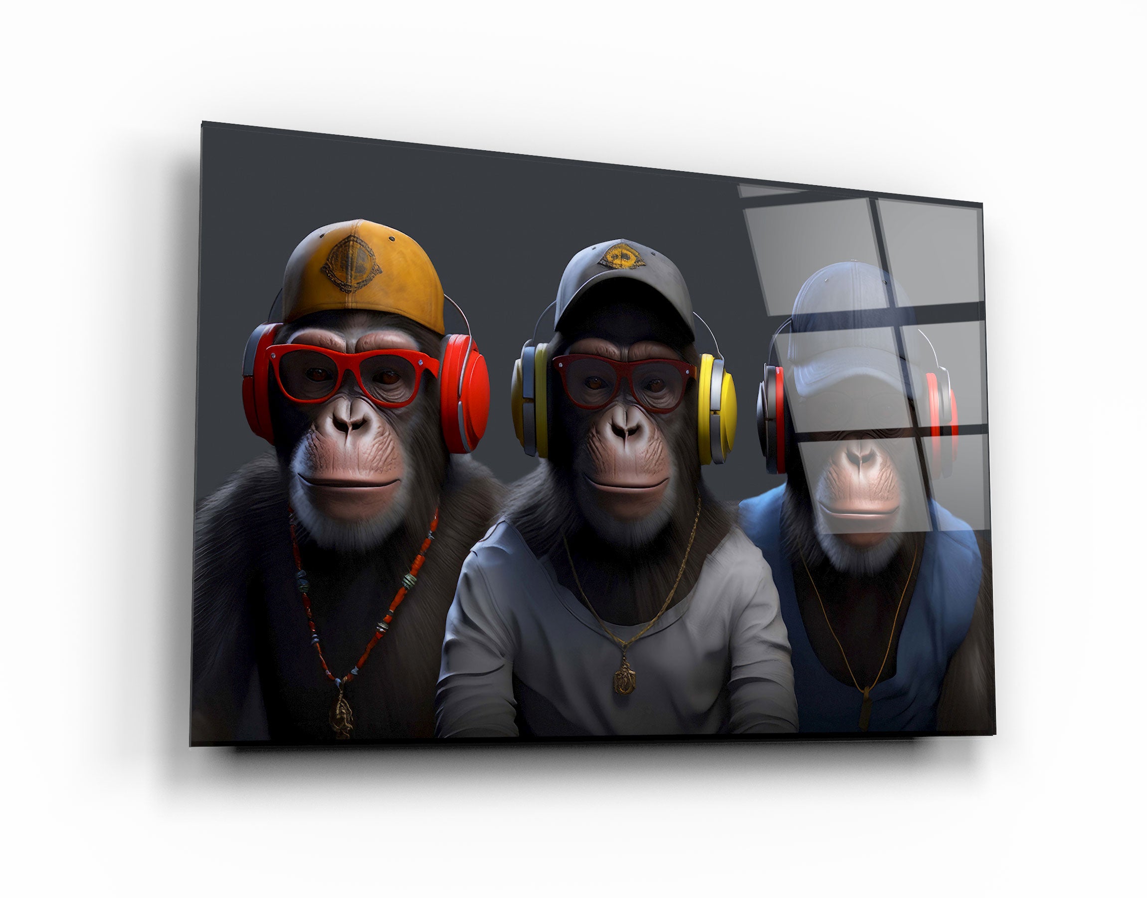 ・"3 monkeys"・Glass Wall Art