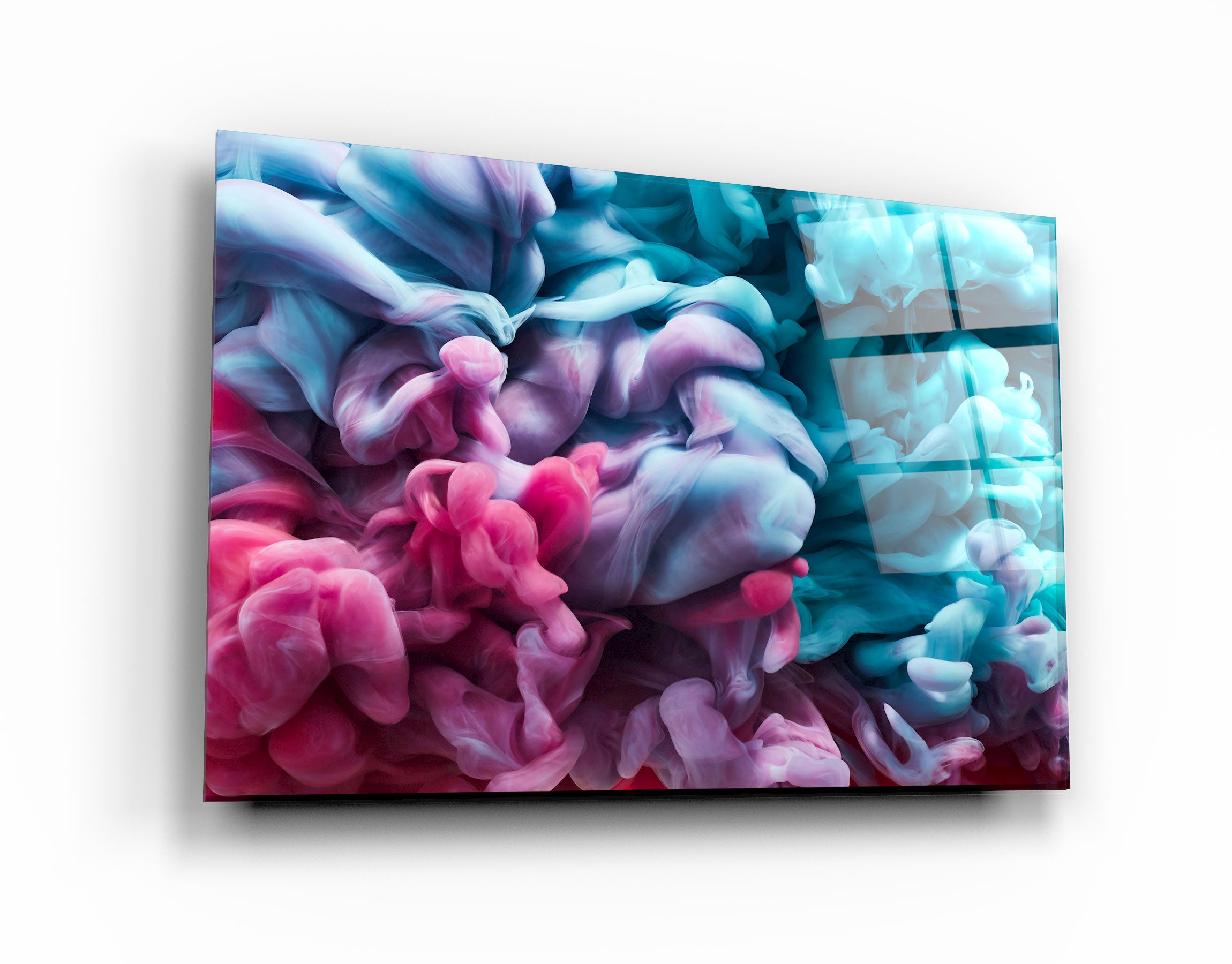 ・"Pink and Blue Smokes"・Glass Wall Art