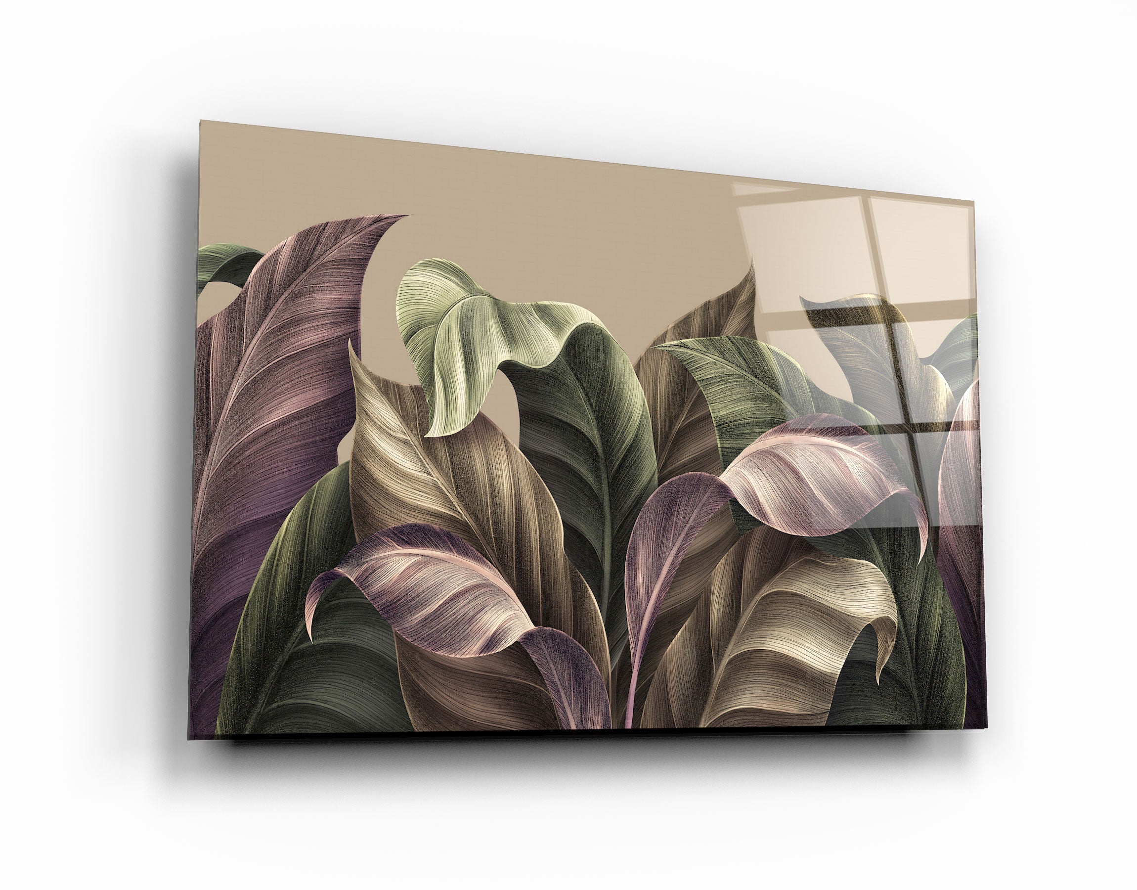 ・"Retro Leaves"・Glass Wall Art