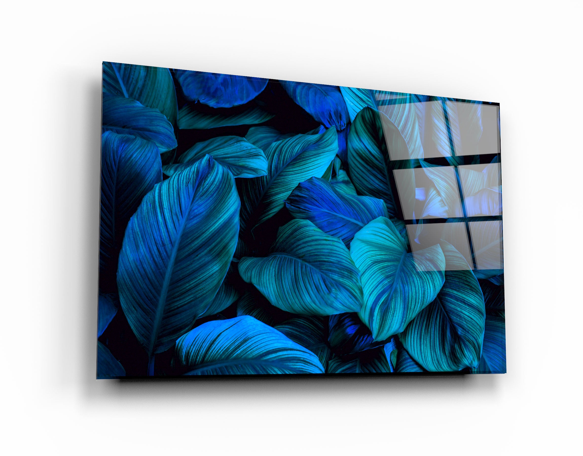 ・"Blue Leaves"・Glass Wall Art