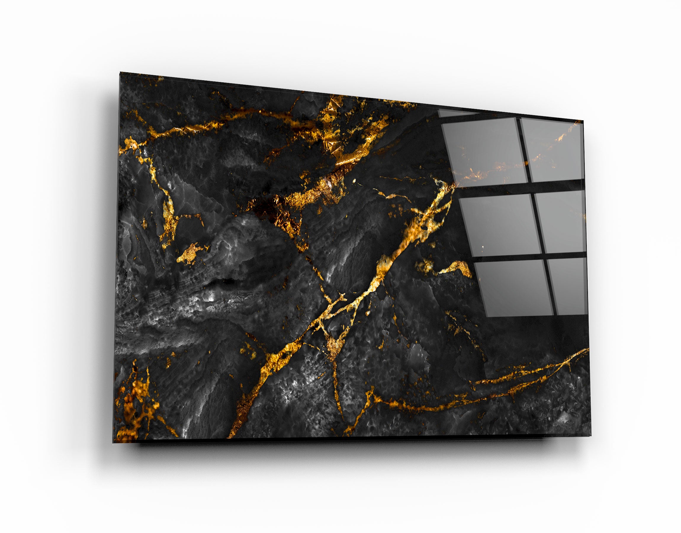 ・"Black Marble with Golden Dust"・Glass Wall Art