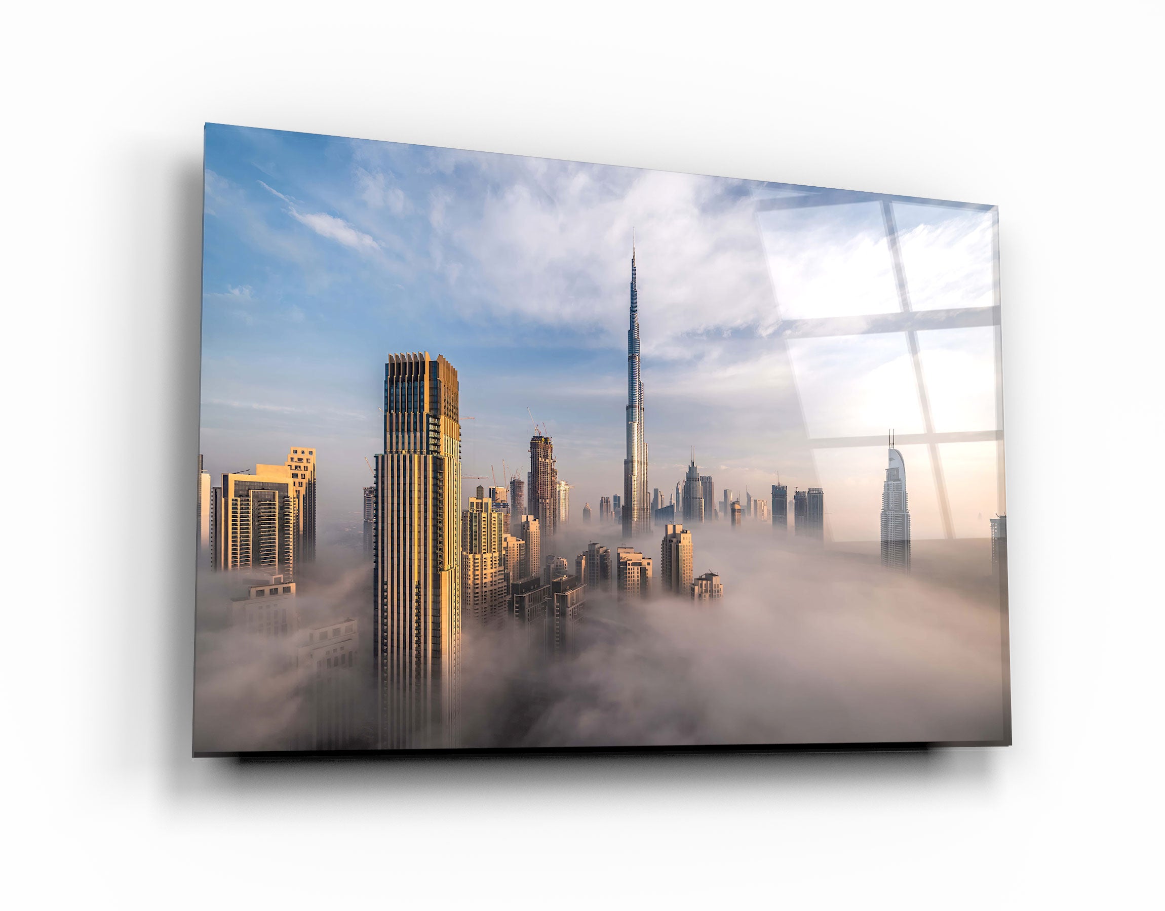 ・"Dubai Sykline Under Fog- UAE"・Glass Wall Art