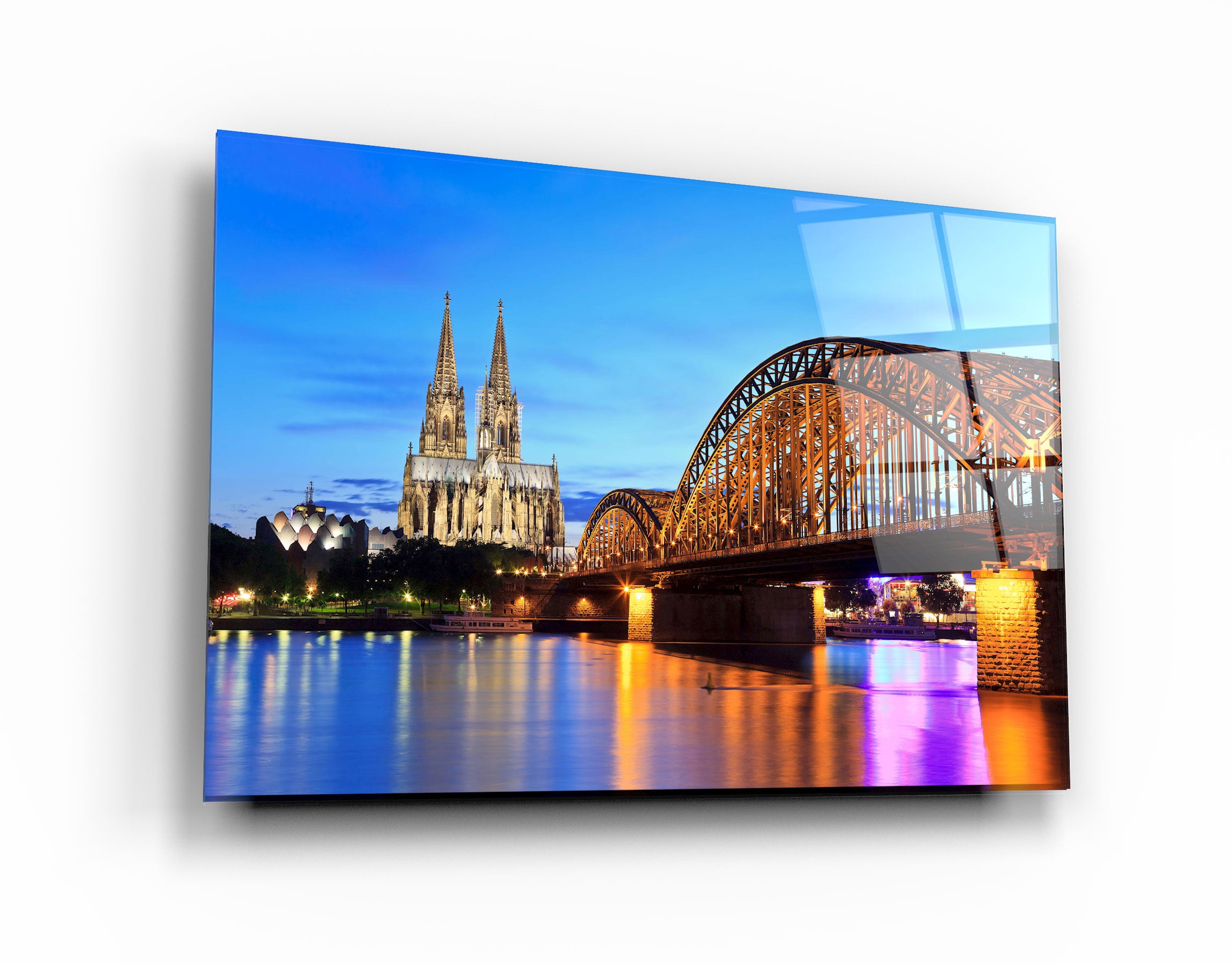 ・"Cologne Dom and city skyline at night, Cologne, Germany"・Glass Wall Art