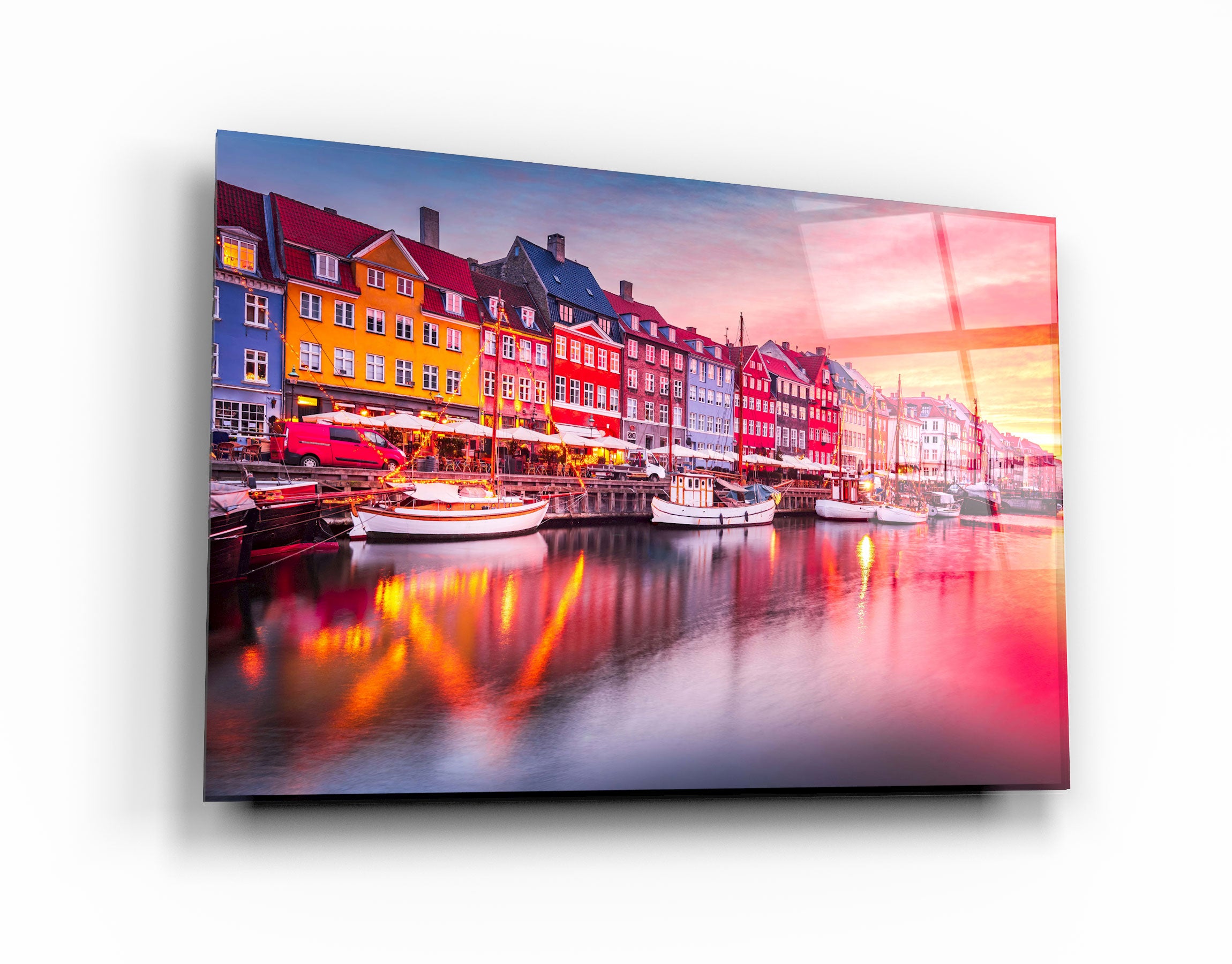・"Copenhagen, Denmark. Experience the breathtaking beauty of Nyhavn canal at sunrise"・Glass Wall Art
