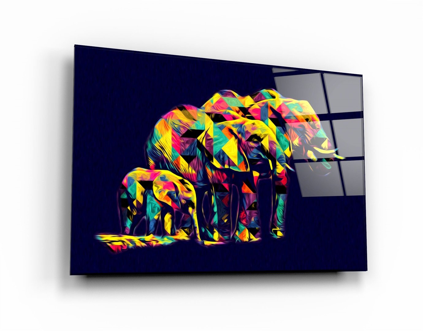 ・"Colormix Elephant Family"・Glass Wall Art