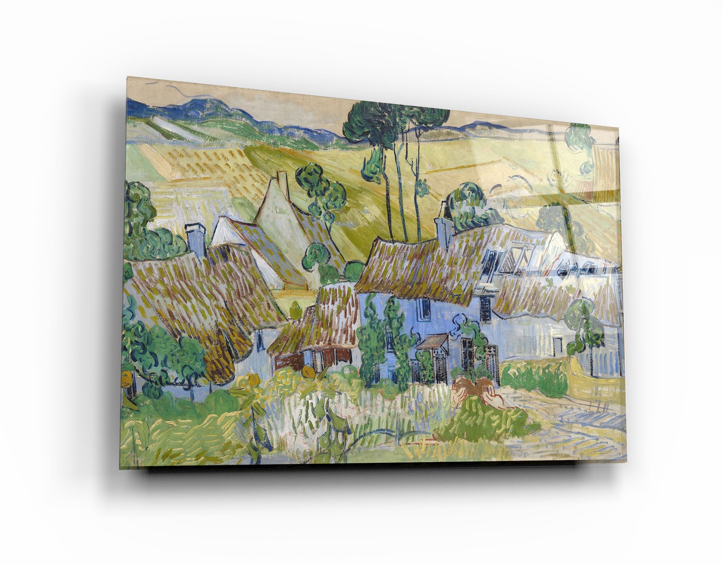 ・"Vincent van Gogh's Farms near Auvers (1890)"・Glass Wall Art