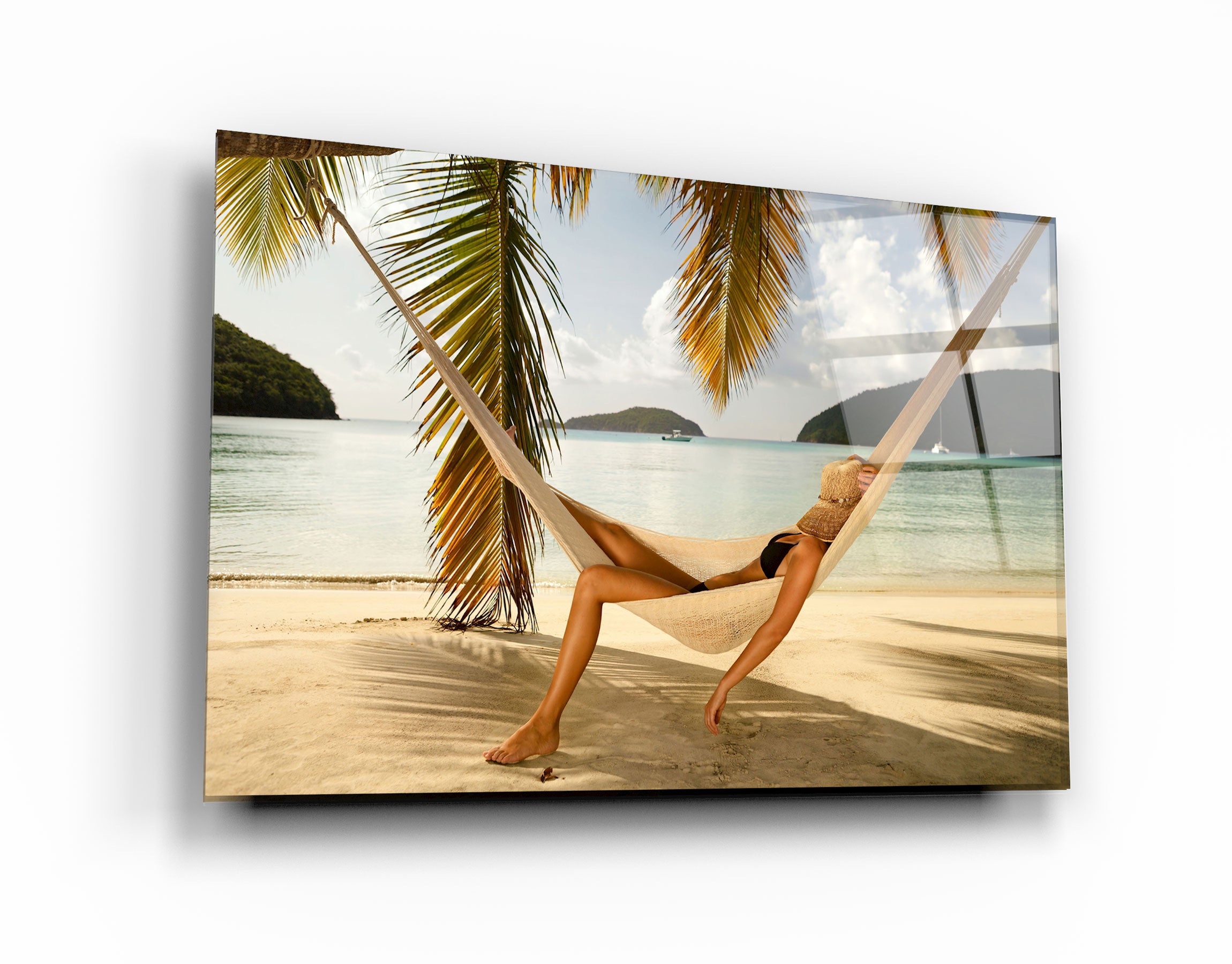 ・"Hammock Under Palm Trees"・Glass Wall Art