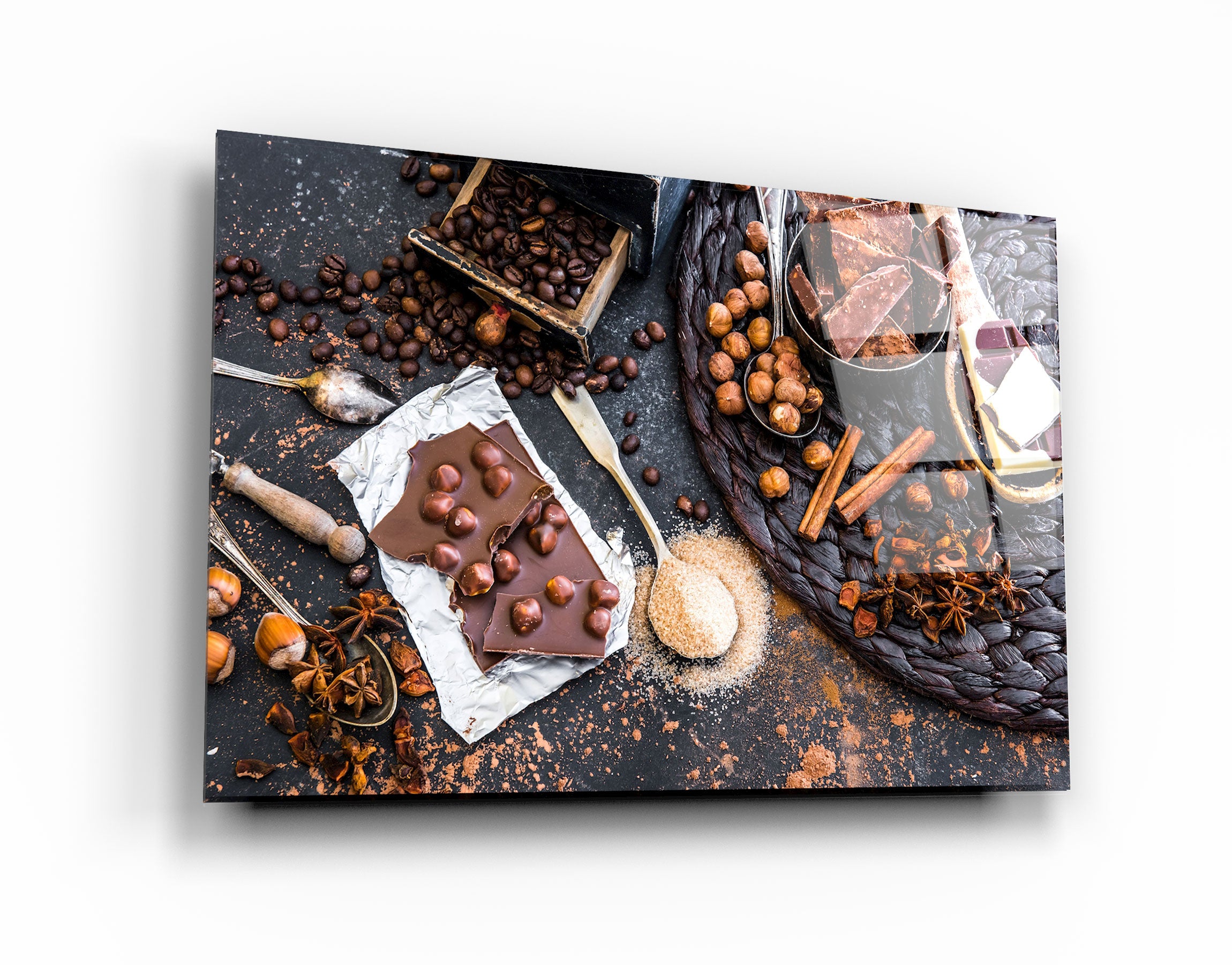 ・« Grains de café et chocolats »・Art mural en verre