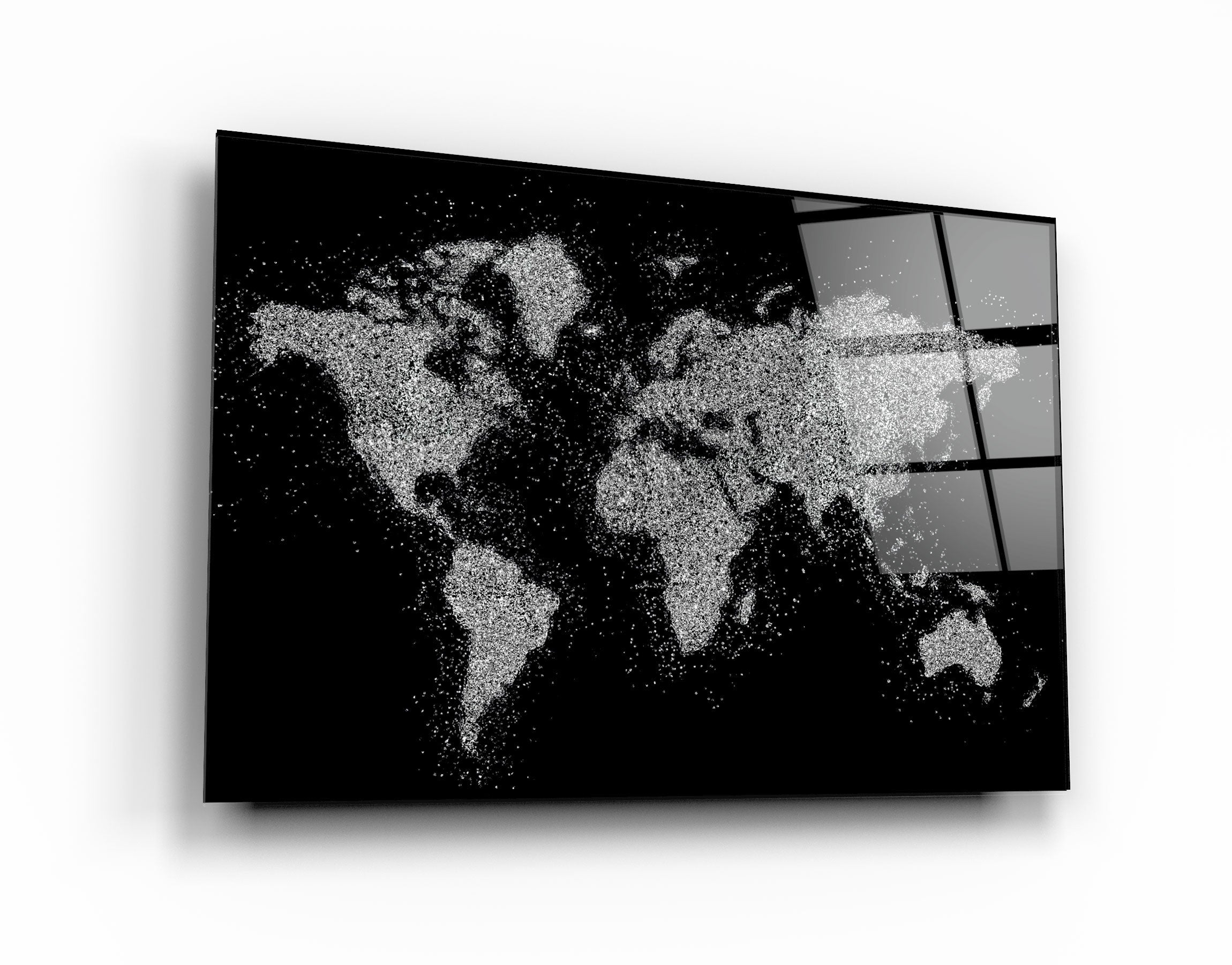 ・"World Map In Silver"・Glass Wall Art