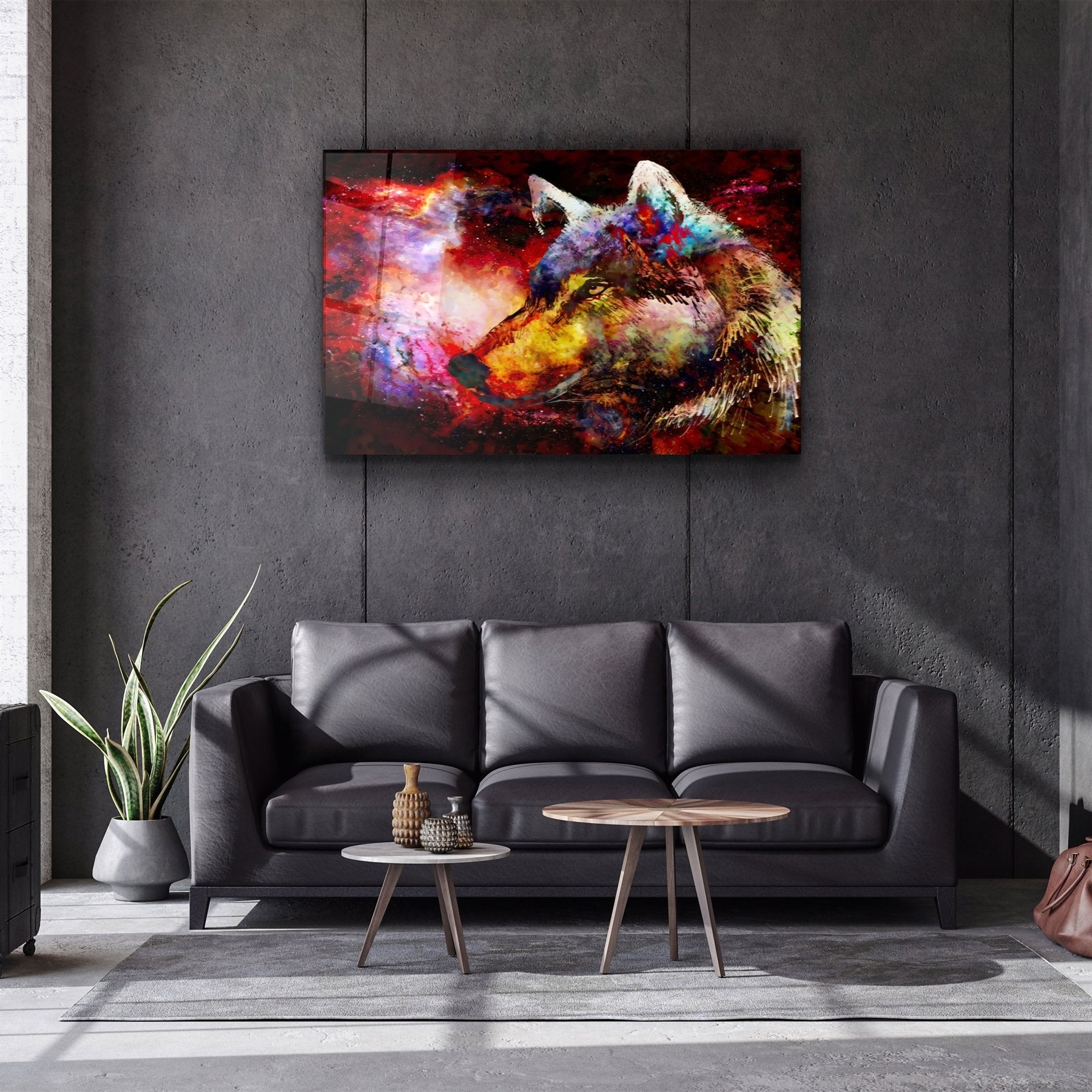 ・"Abstract Colorful Wolf"・Glass Wall Art