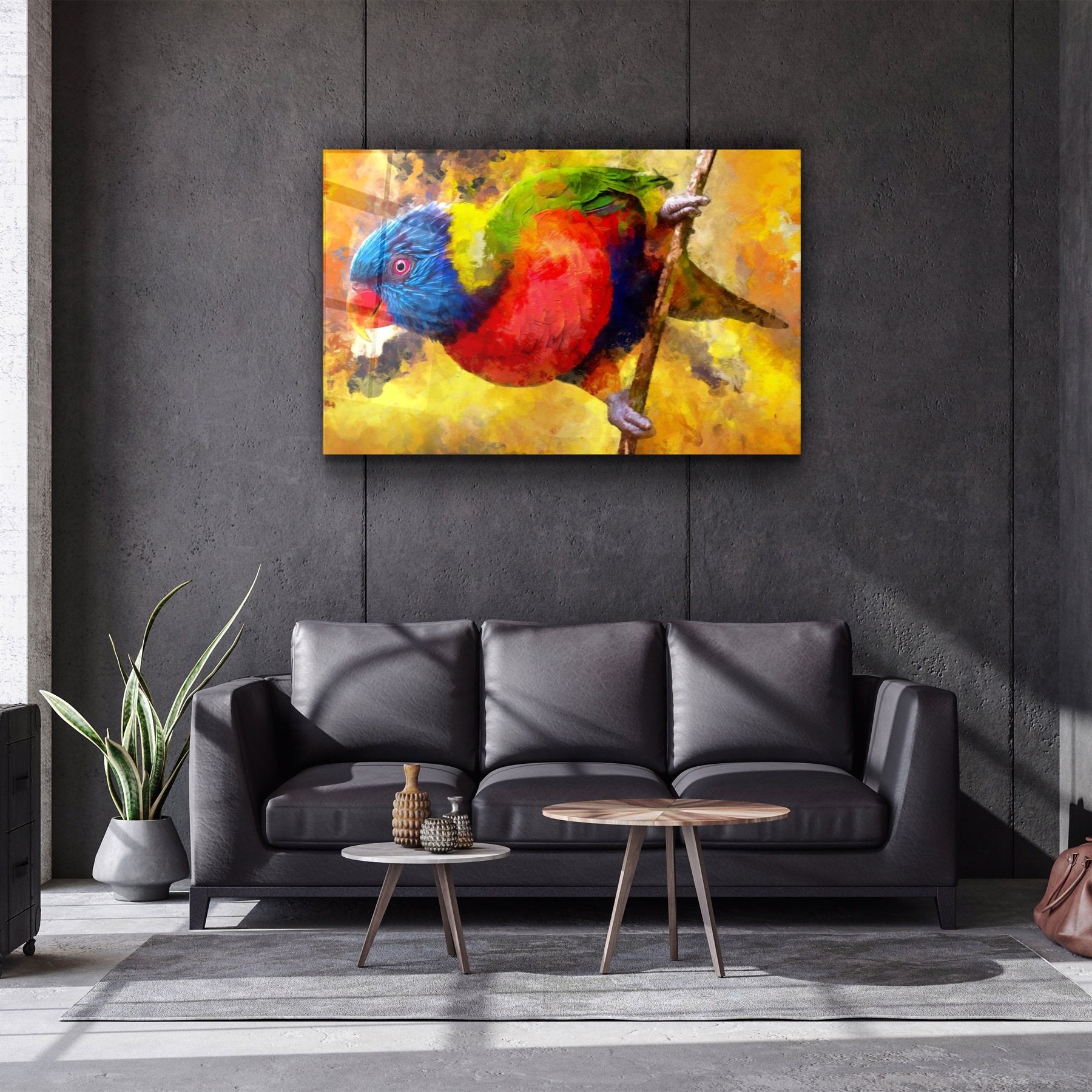 ・"Abstract Colorful Parrot"・Glass Wall Art