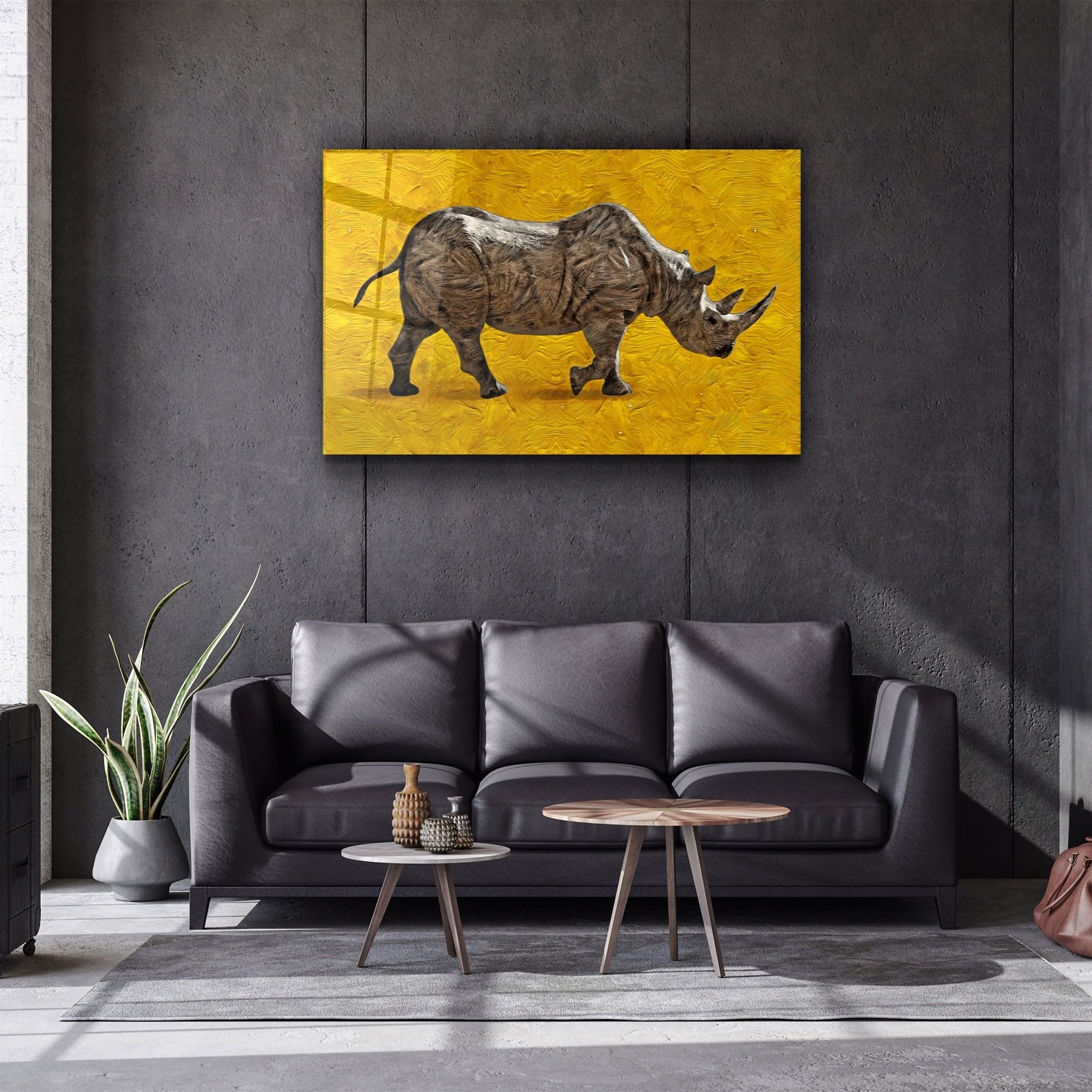 ・« Rhinocéros abstrait »・Art mural en verre