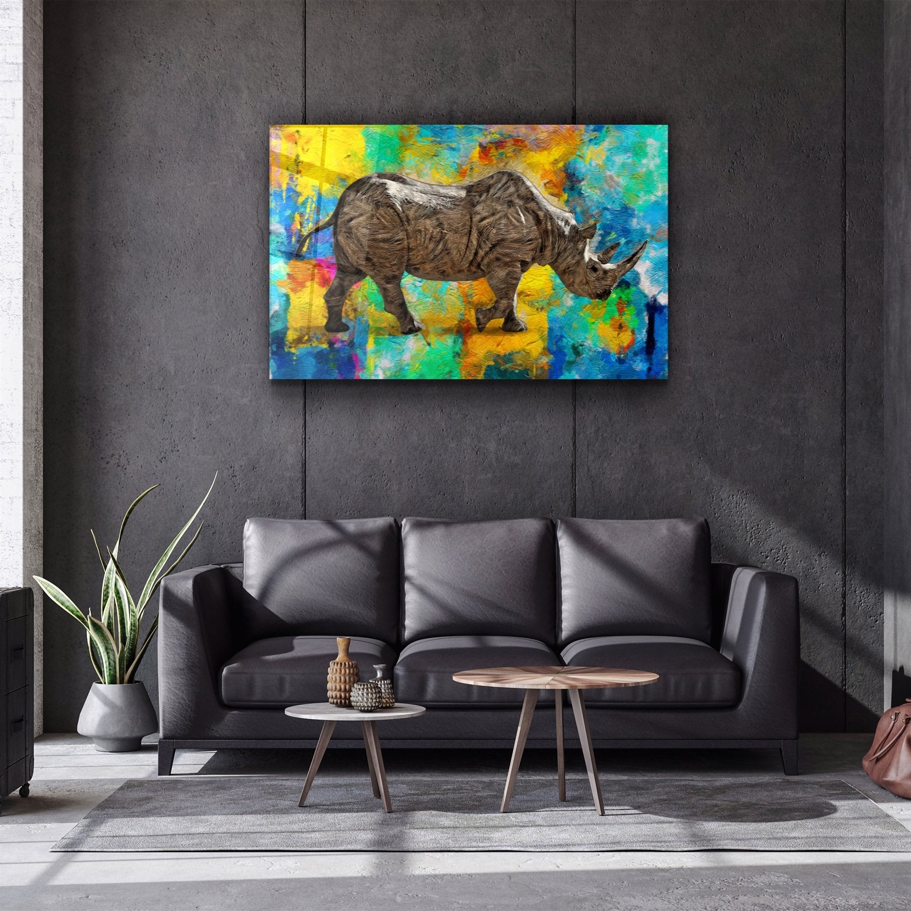 ・"Abstract Rhino V2"・Glass Wall Art