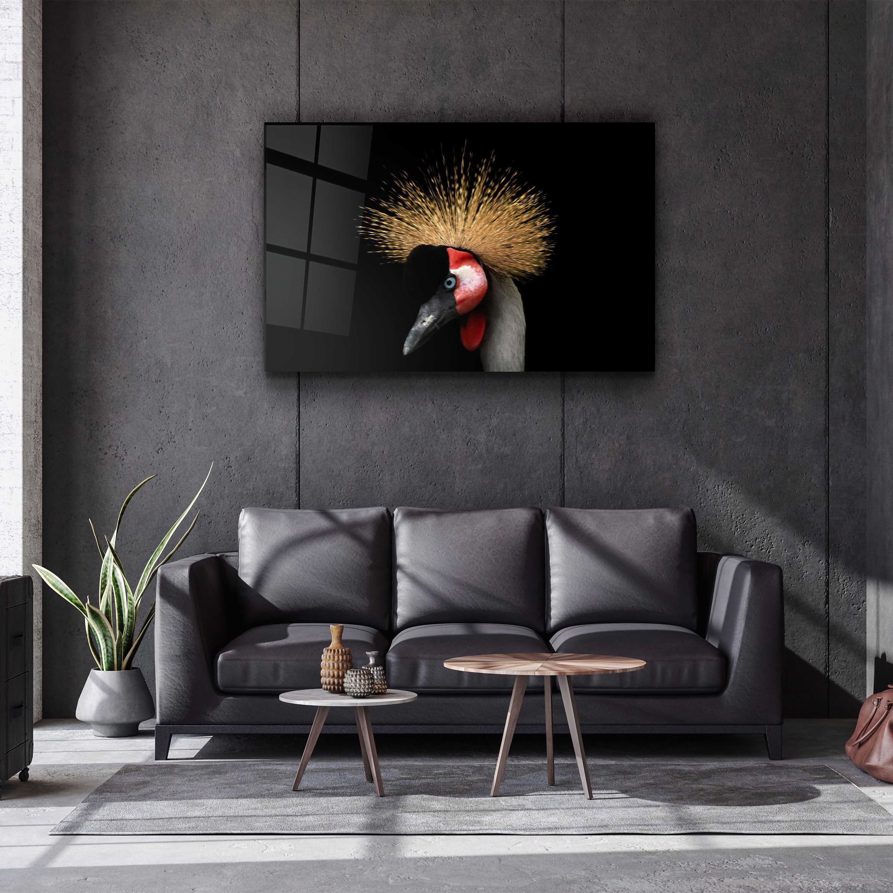 ・"Crowned Crane"・Glass Wall Art