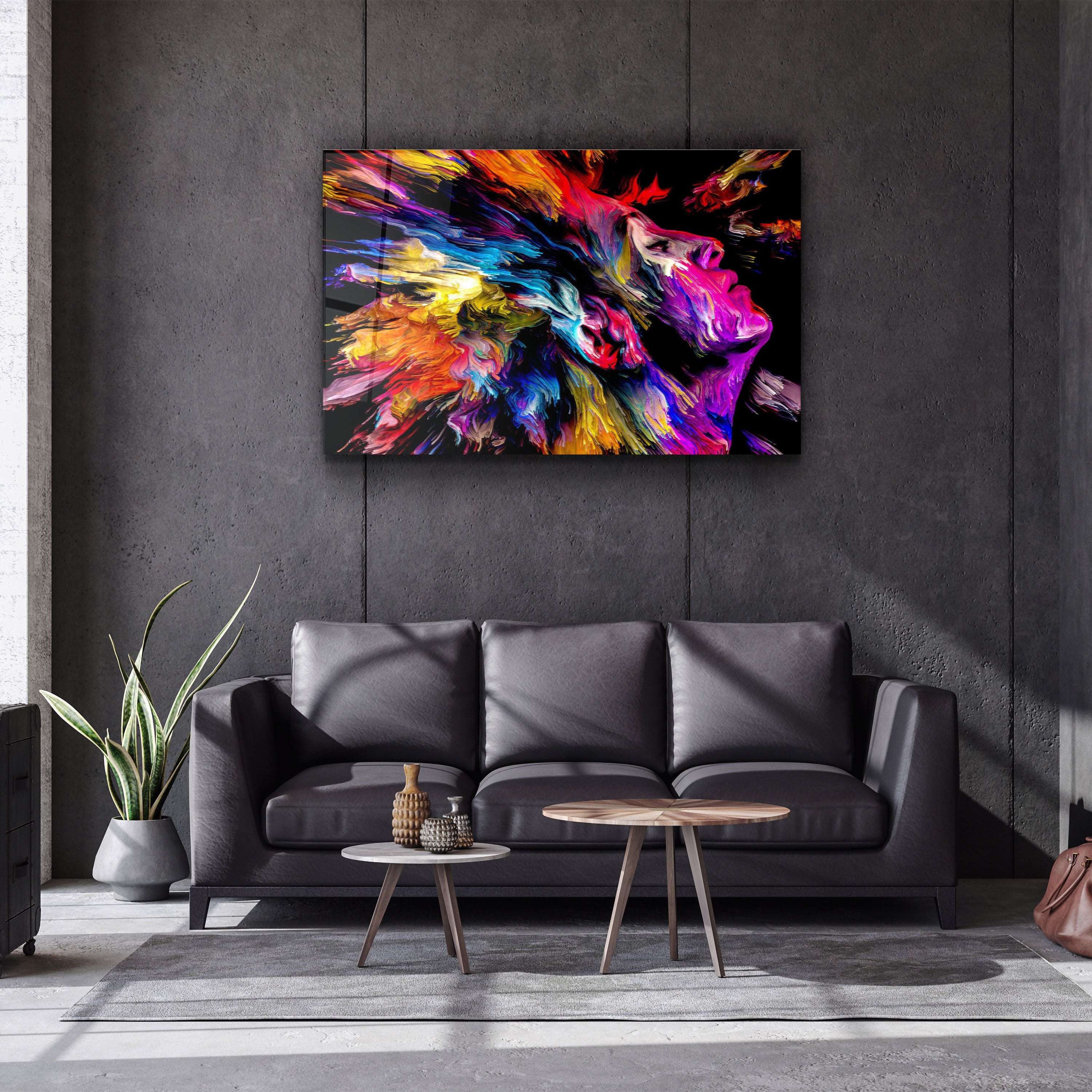 ・"Portrait abstrait de femme colorée V3"・Art mural en verre