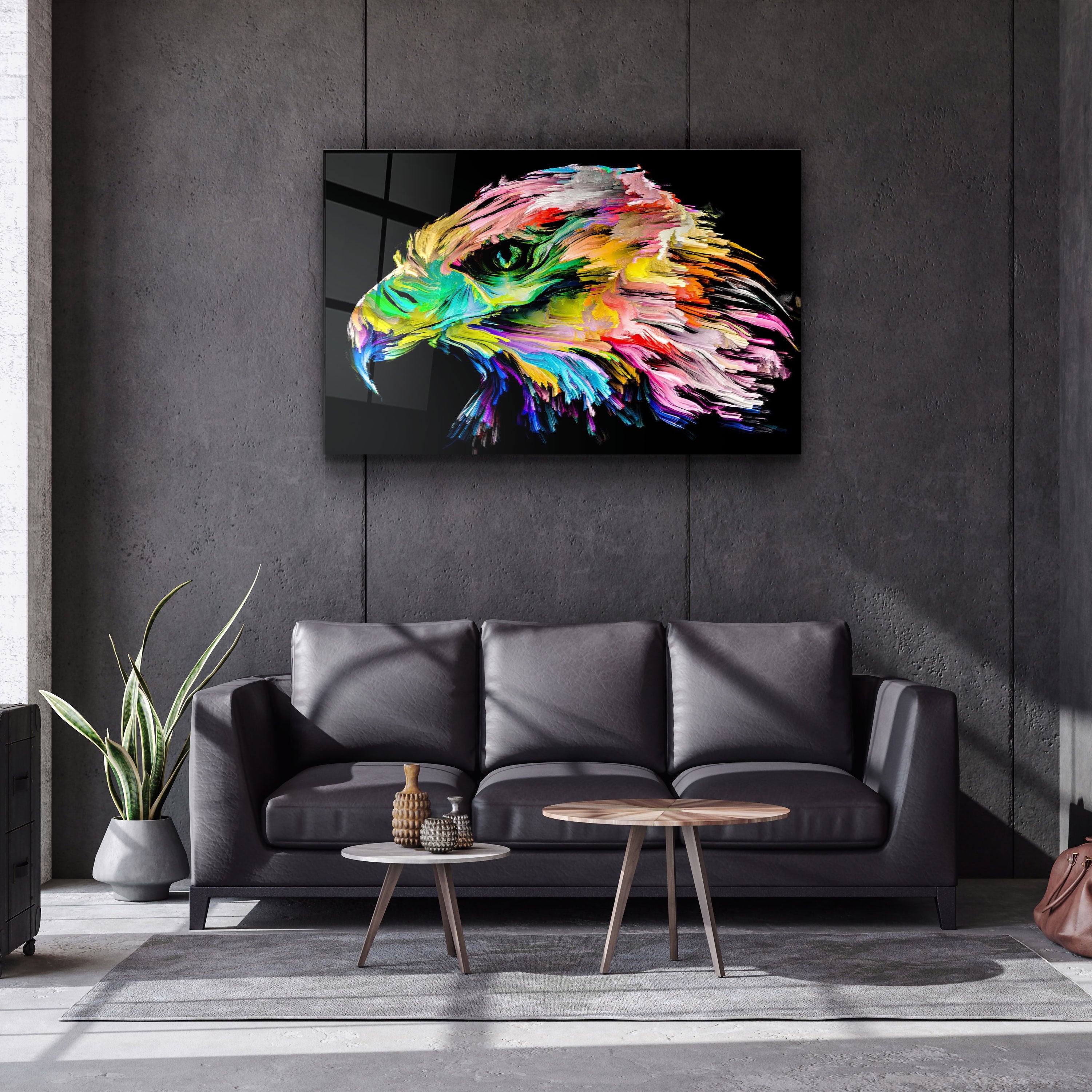 ・"Abstract Colorful Eagle"・Glass Wall Art