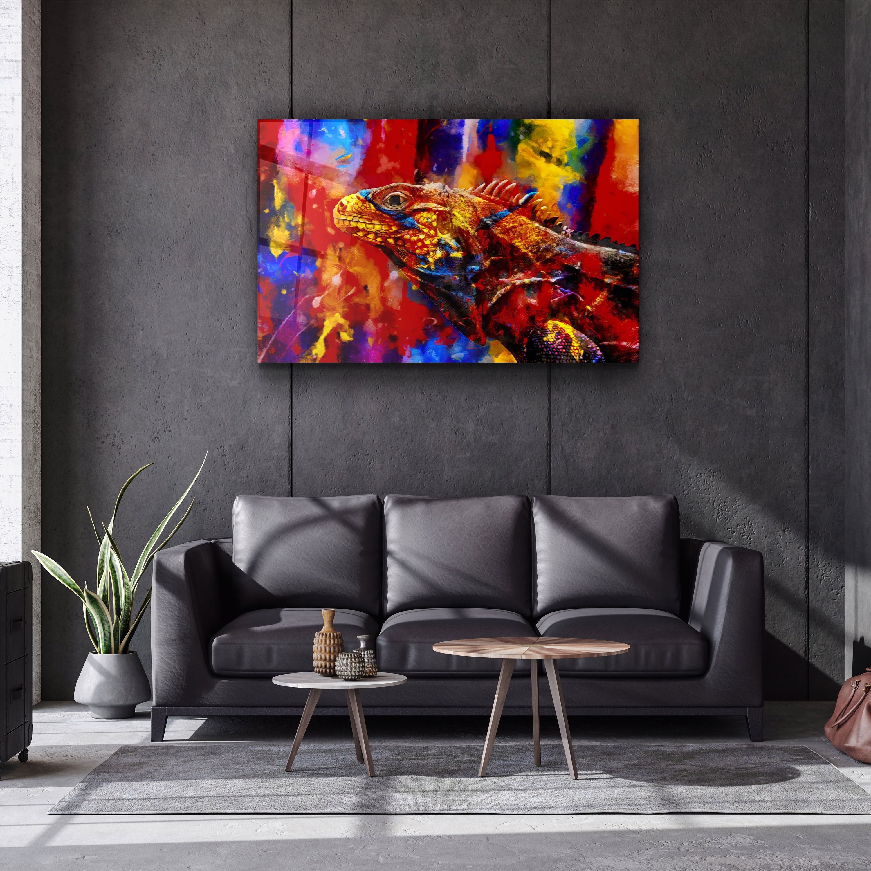 ・"Abstract Colorful Iguana"・Glass Wall Art