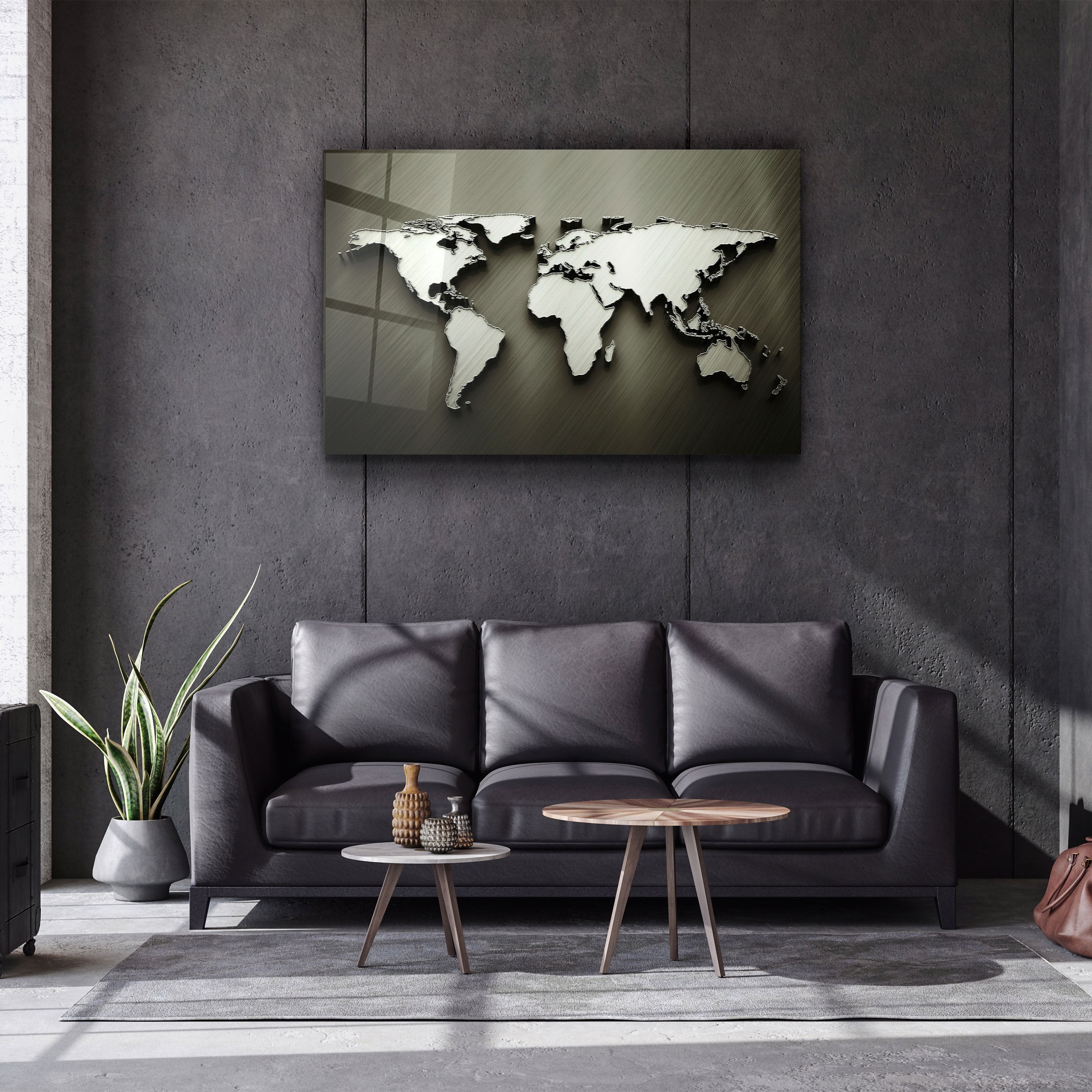 ・"Metallic World Map"・Glass Wall Art