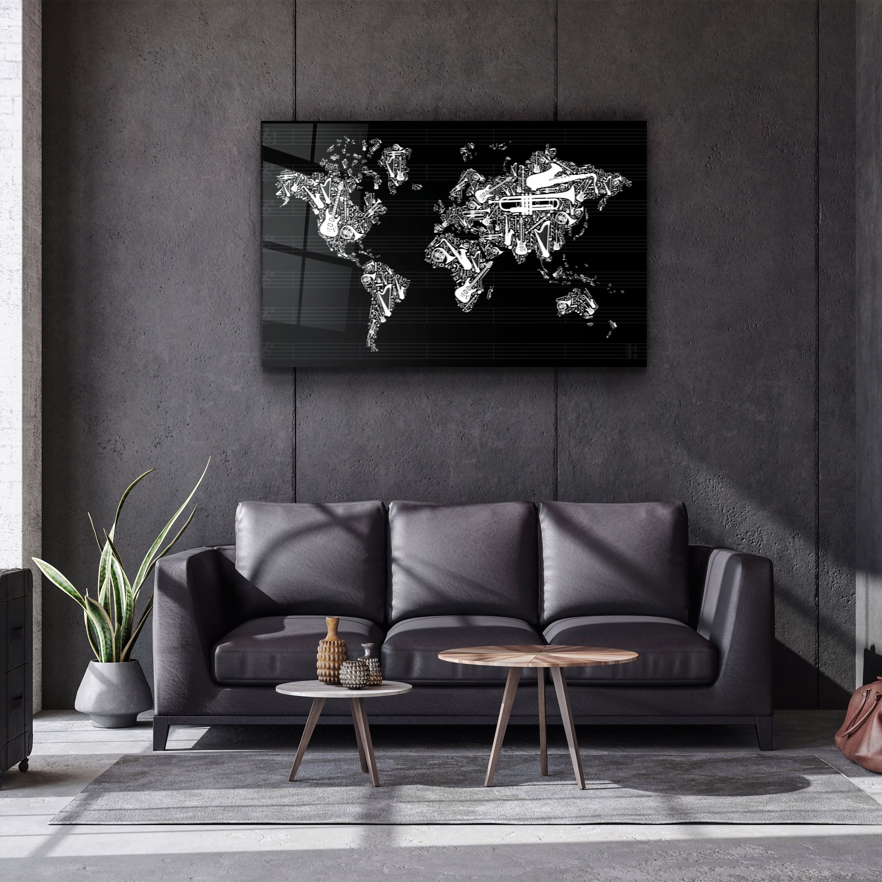 ・"Music World Map"・Glass Wall Art