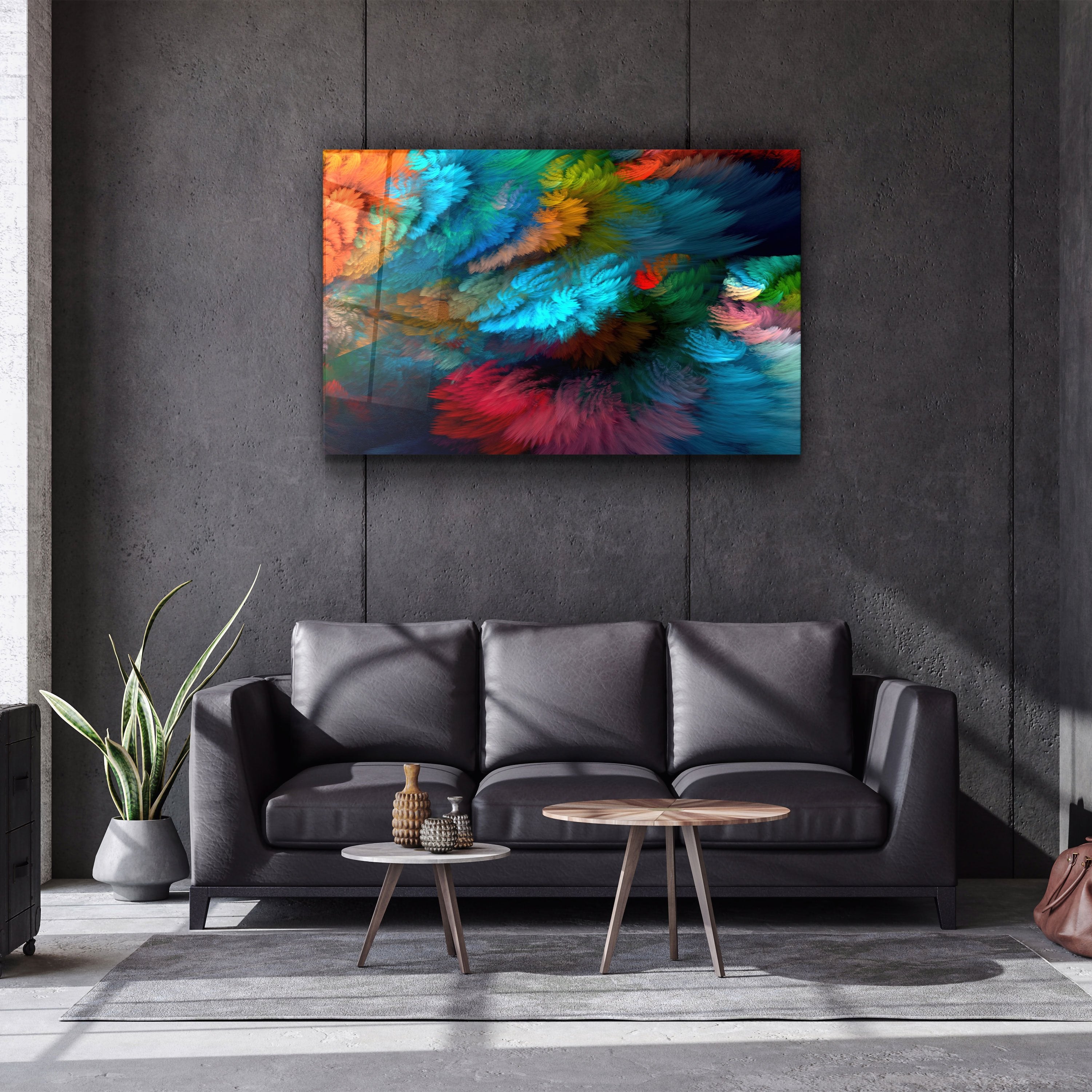 ・"Colorful Plumes"・Glass Wall Art