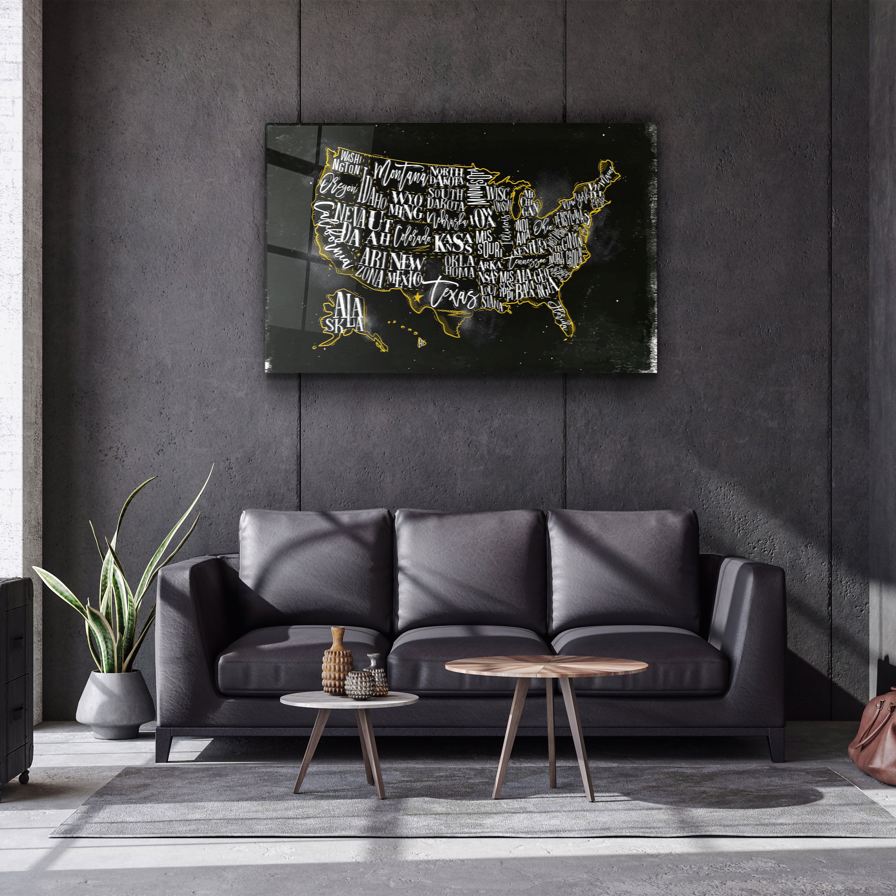 ・"The US States"・Glass Wall Art