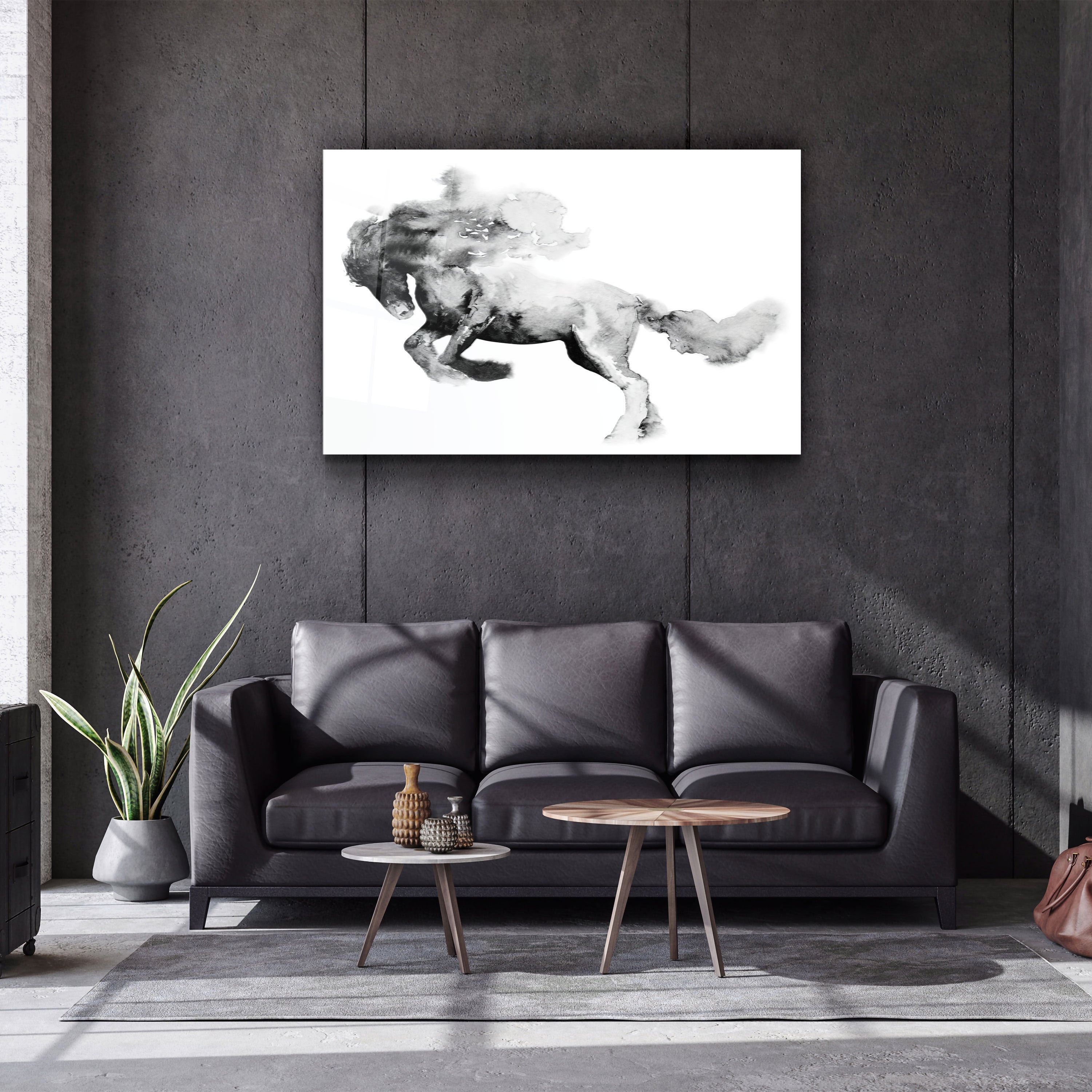 ・"Running Horse Silhouette"・Glass Wall Art