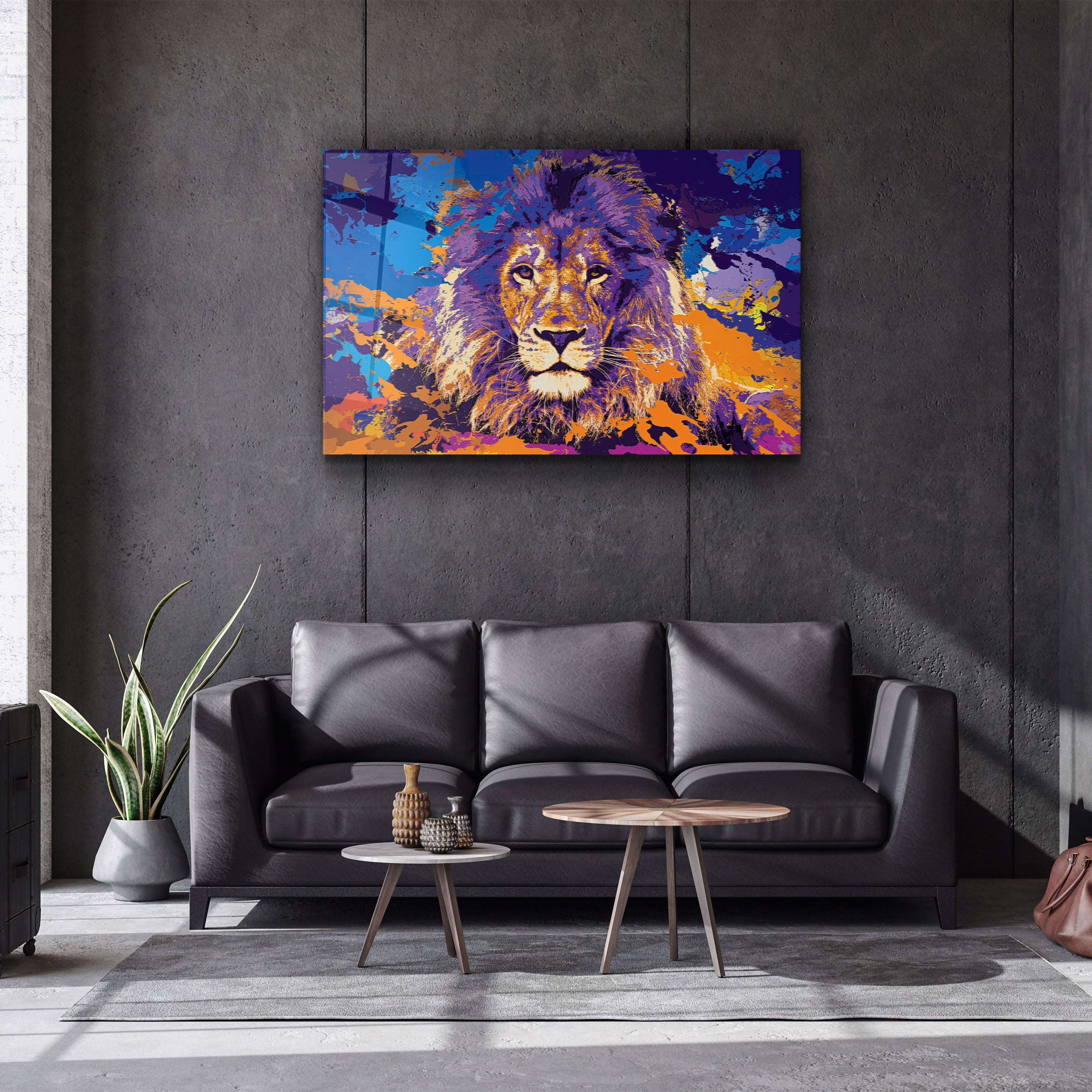 ・« Le lion en couleurs »・Art mural en verre