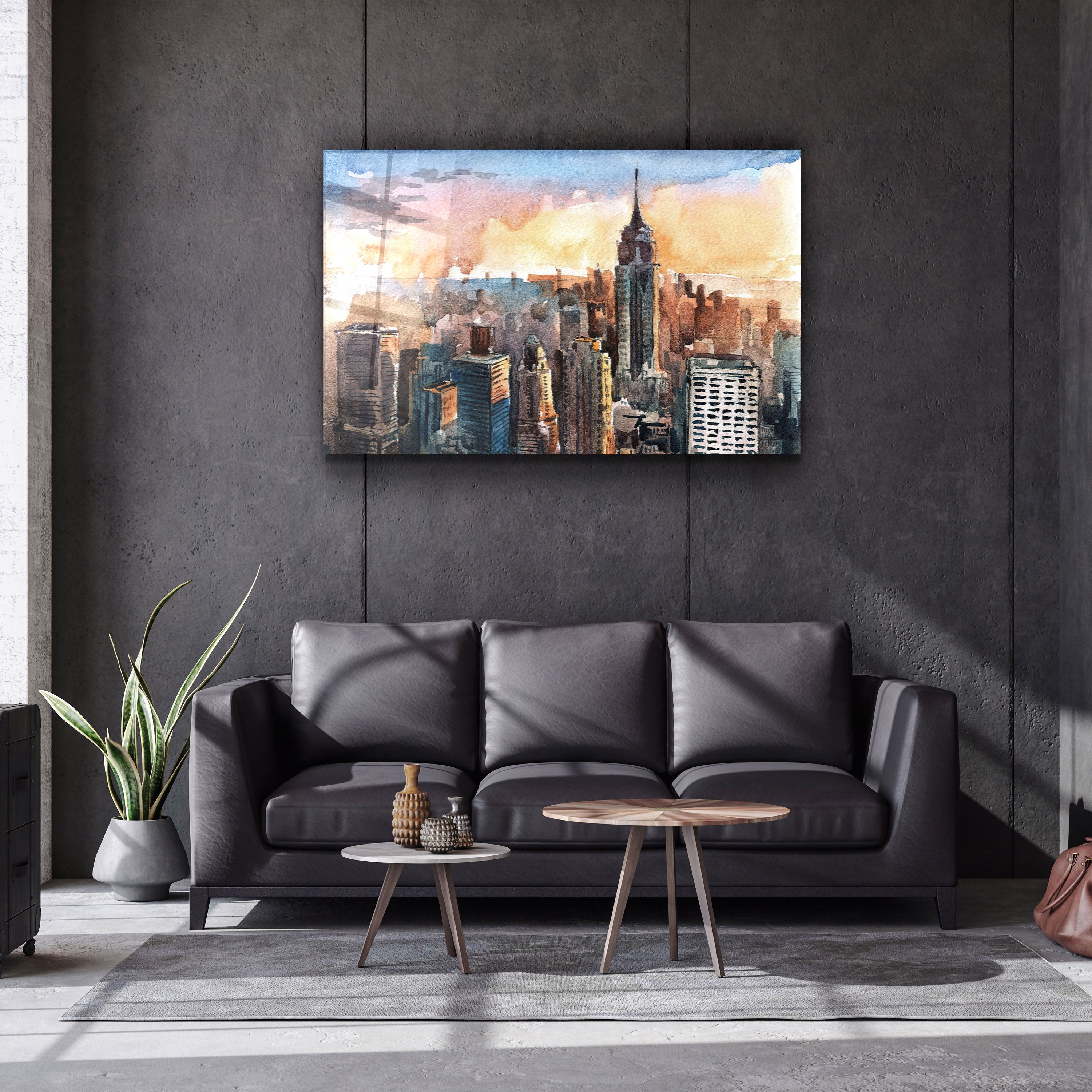 ・"New York Watercolor Painting"・Glass Wall Art