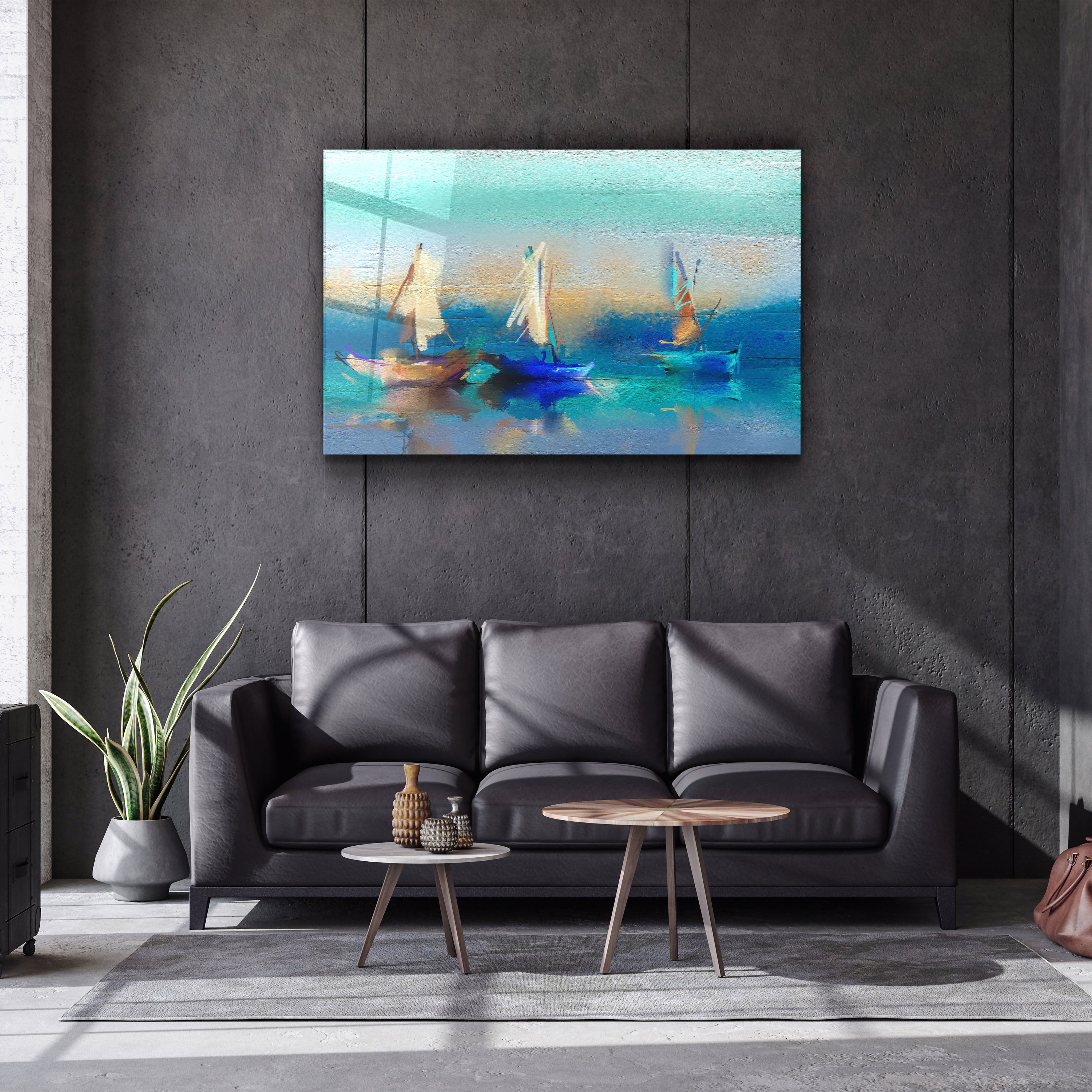 ・"Abstract Boats Art"・Glass Wall Art