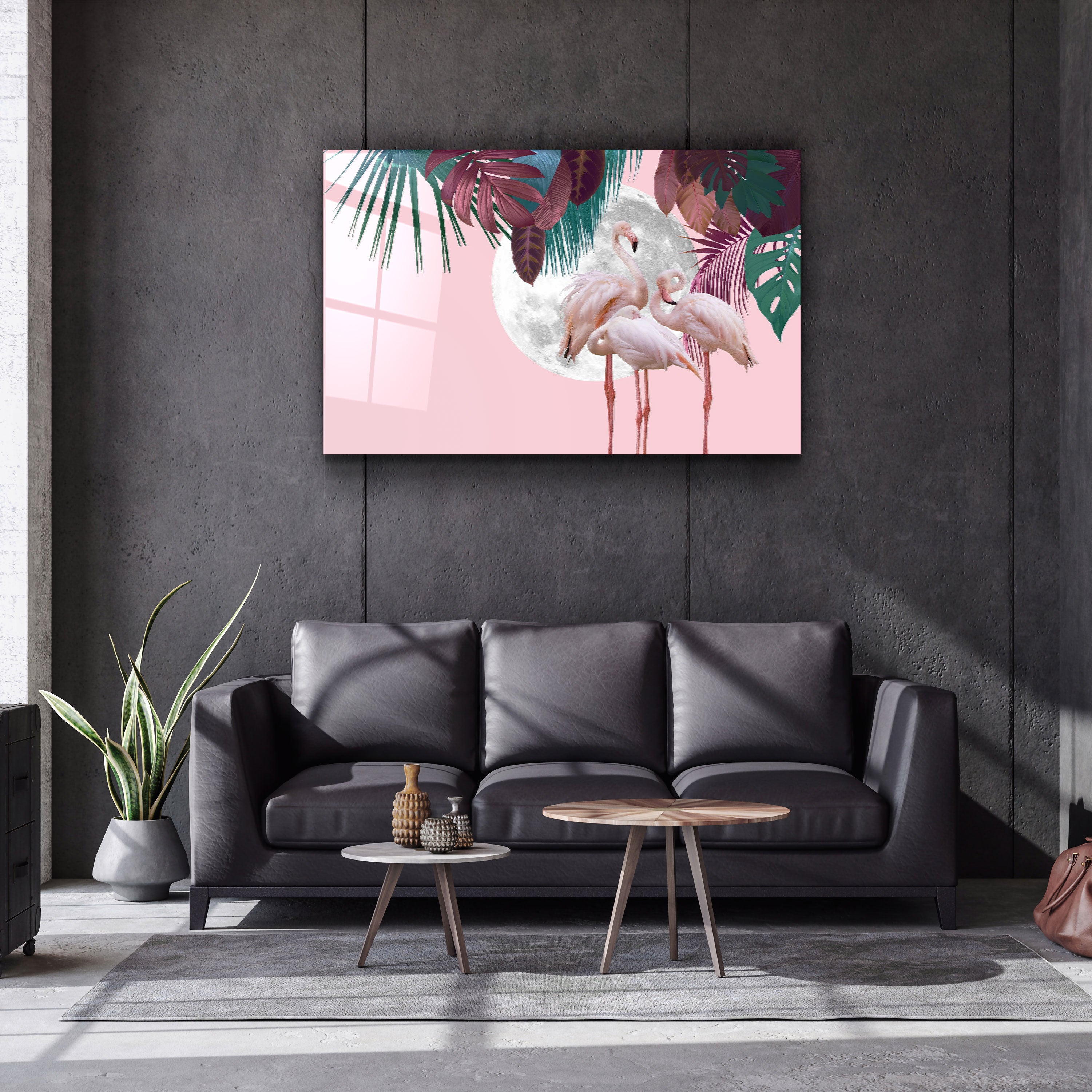 ・« Flamant rose »・Art mural en verre