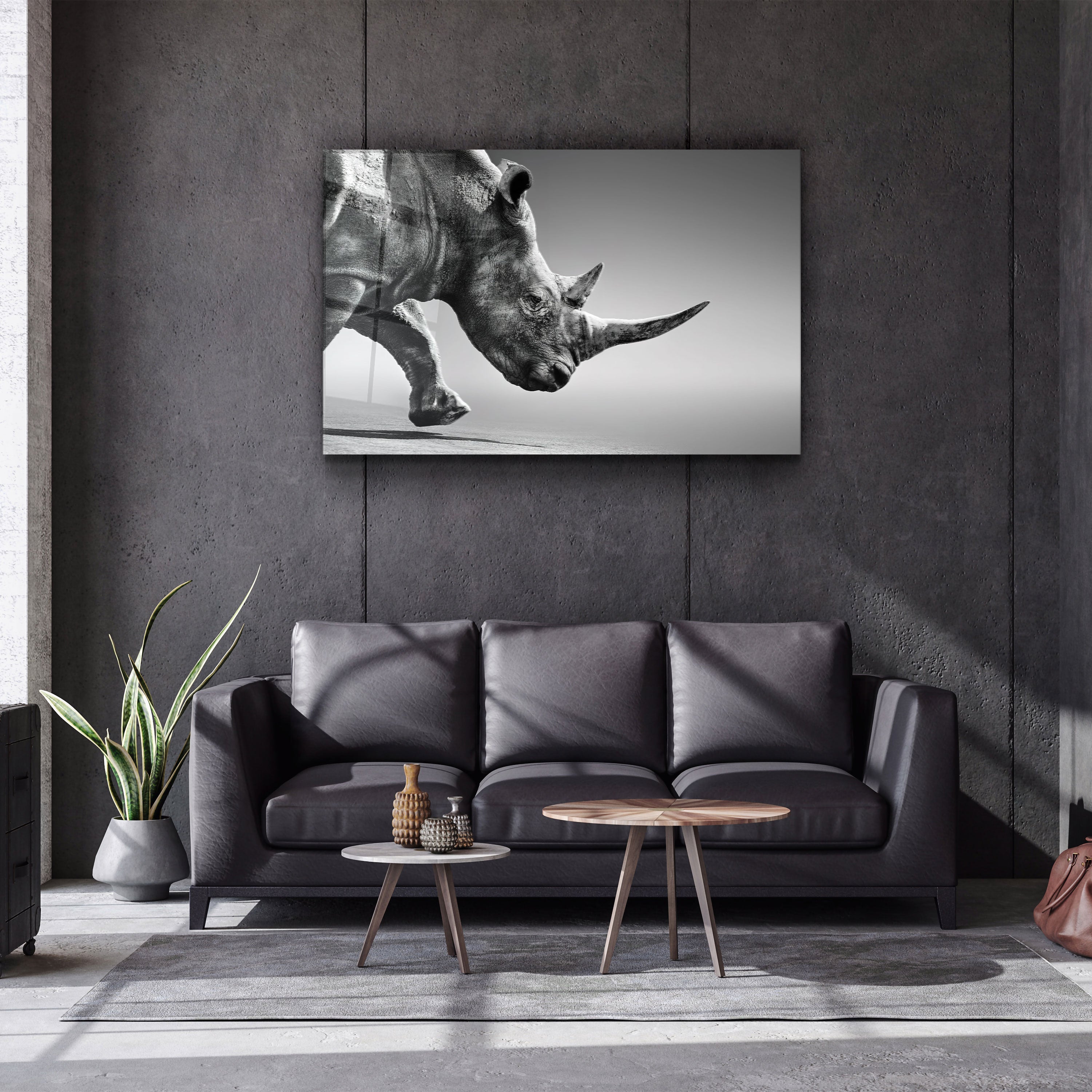 ・"Black Rhinoceros"・Glass Wall Art