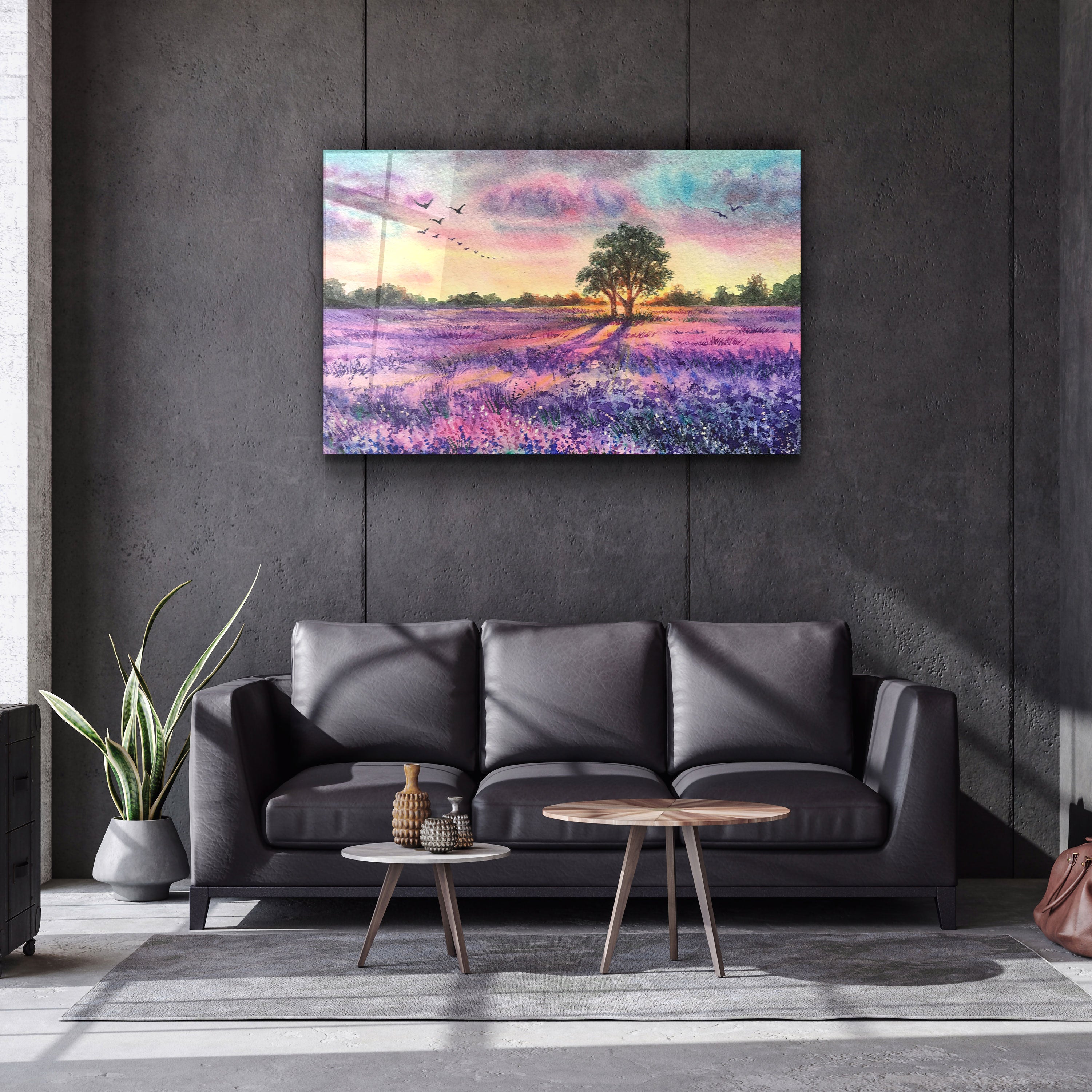 ・"Peinture de prairie au coucher du soleil"・Art mural en verre