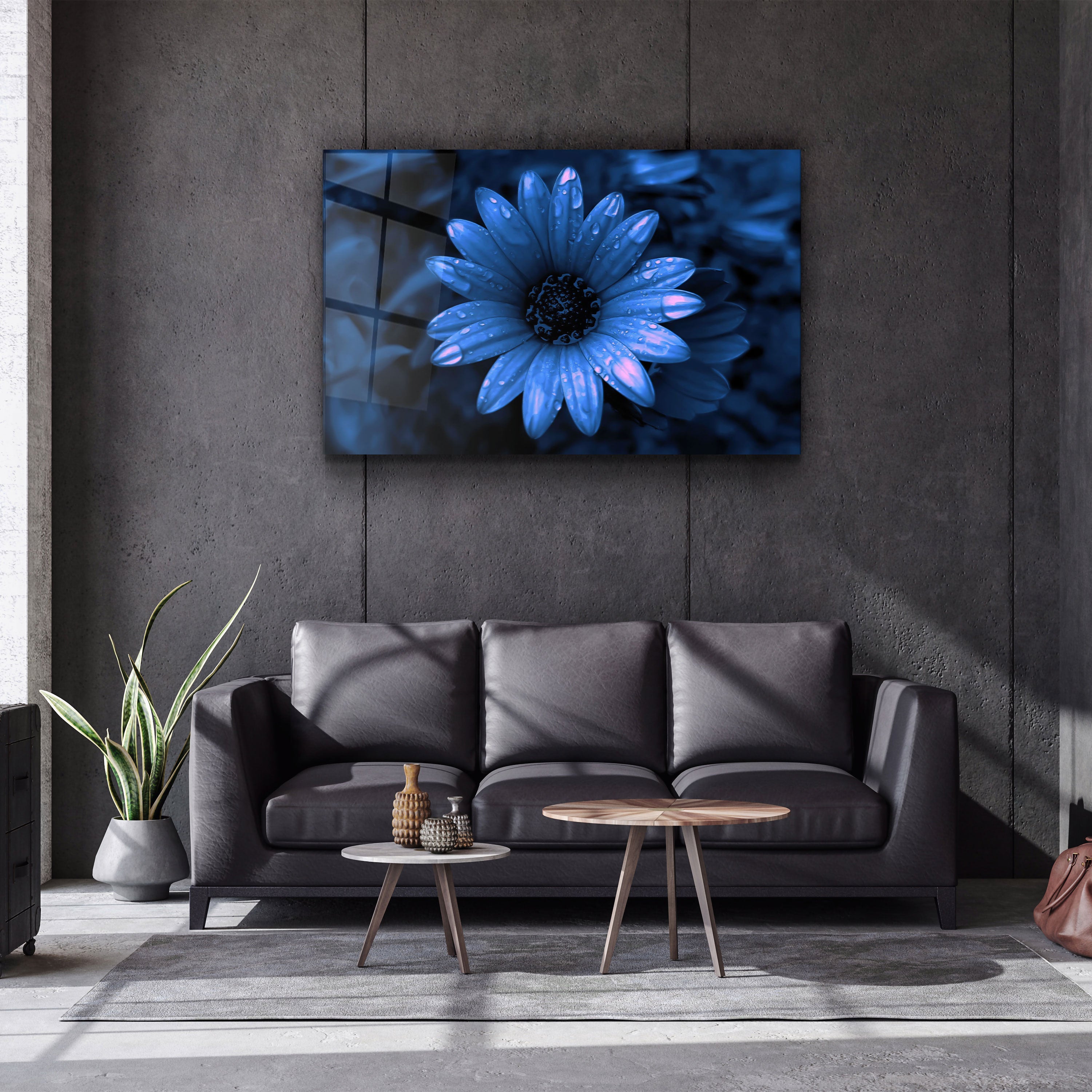 ・« Marguerite bleue »・Art mural en verre