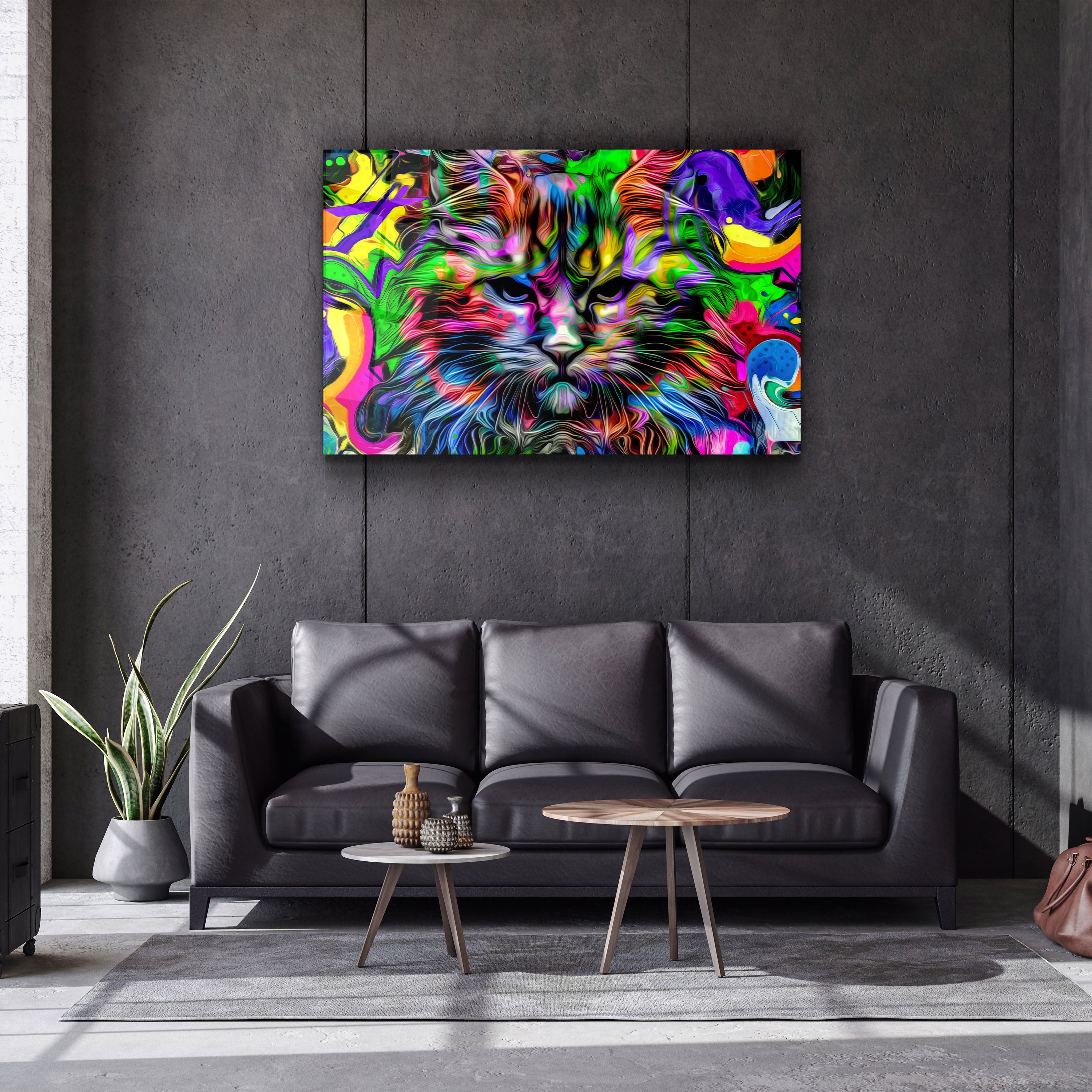 ・"Chat coloré"・Art mural en verre