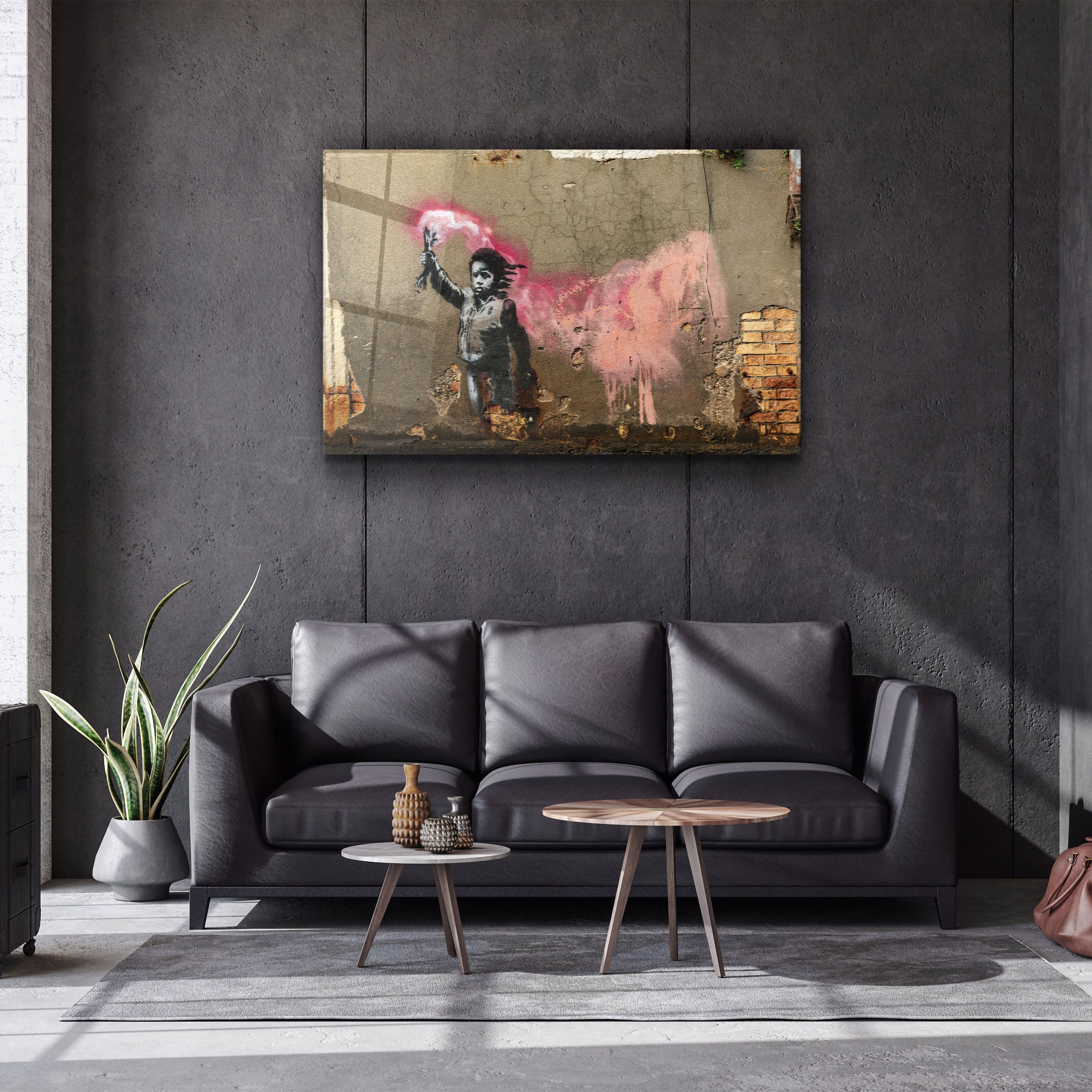 ・"Banksy - A child with a life jacket"・Glass Wall Art