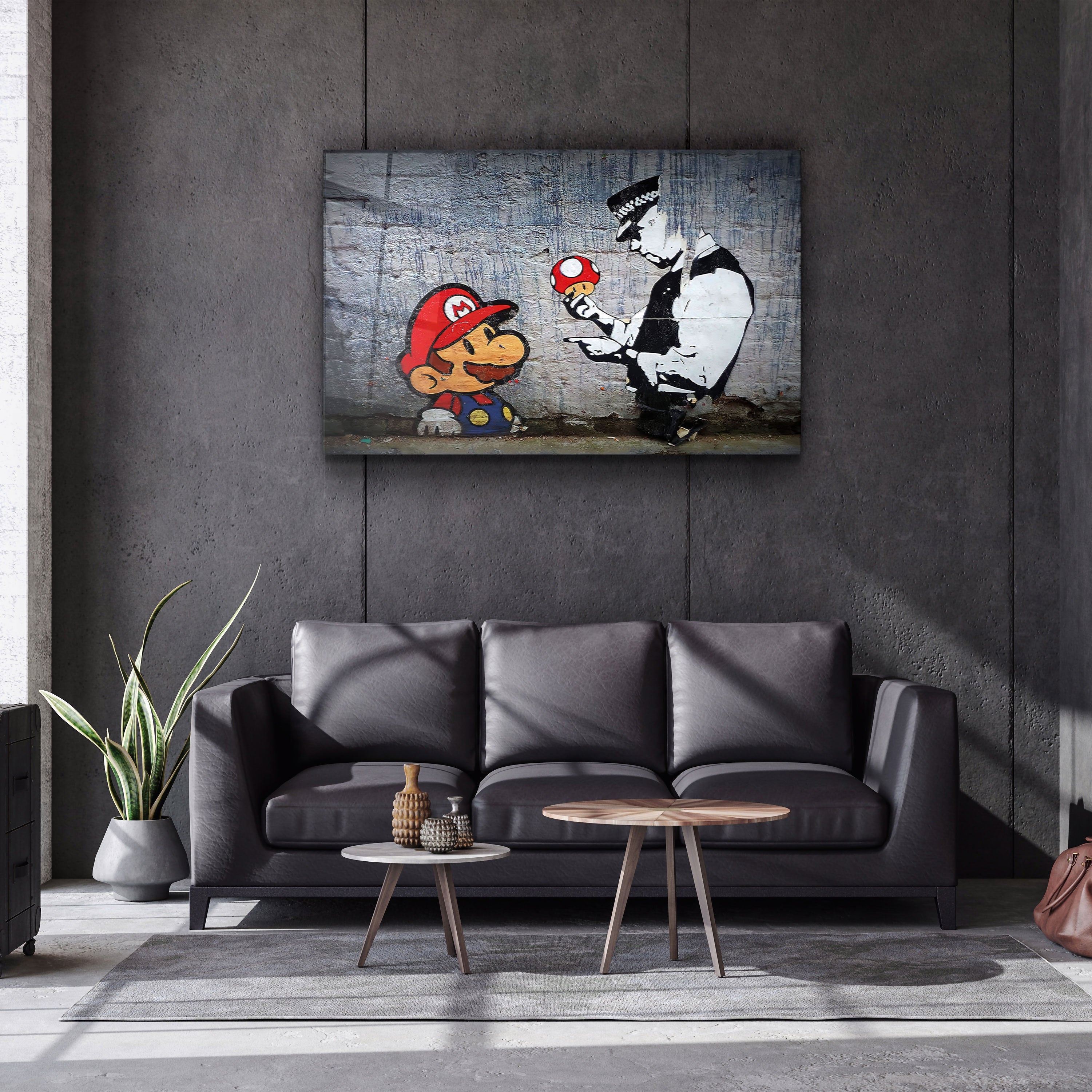 ・"Banksy - Mario with a Policeman"・Glass Wall Art