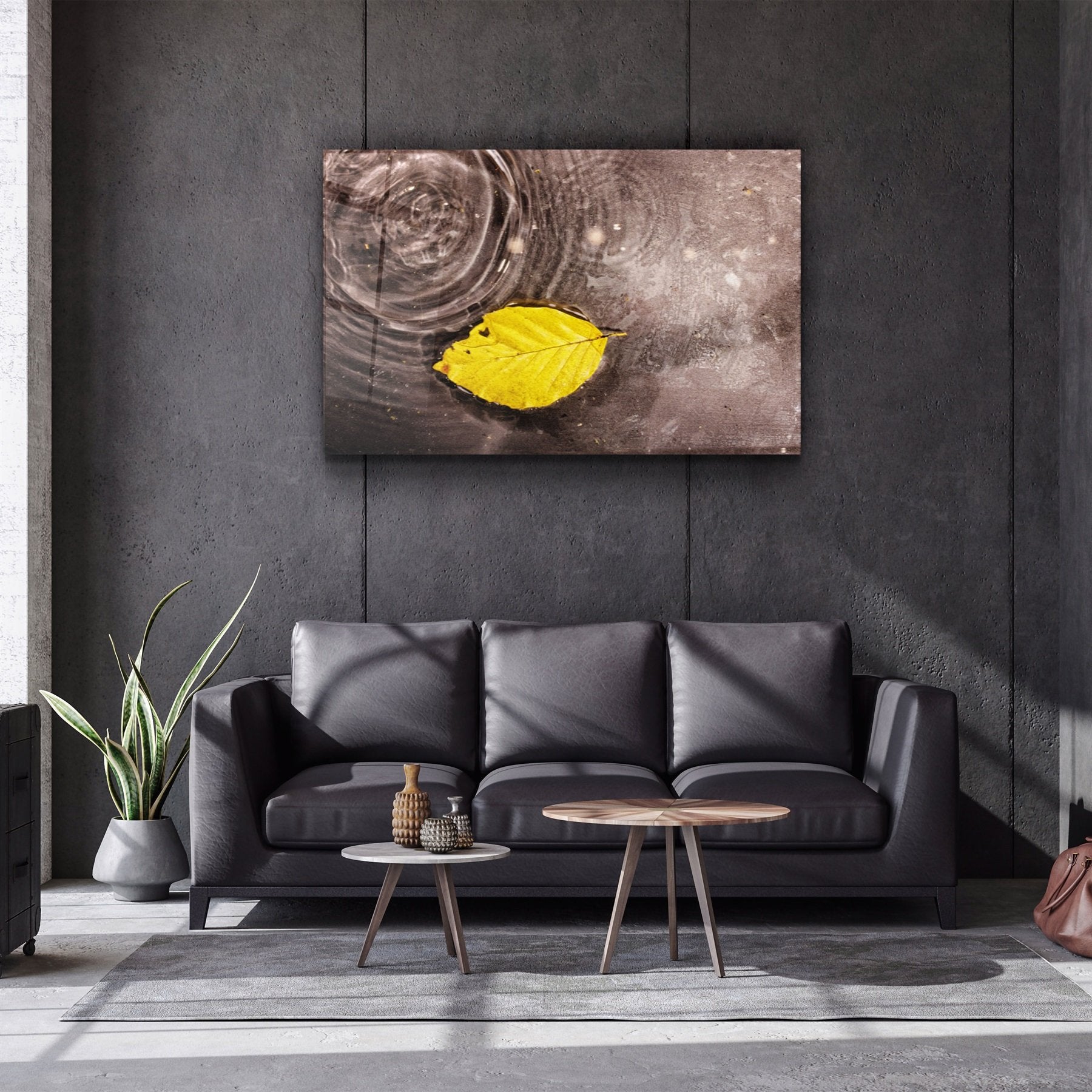 ・"Feuille jaune"・Art mural en verre