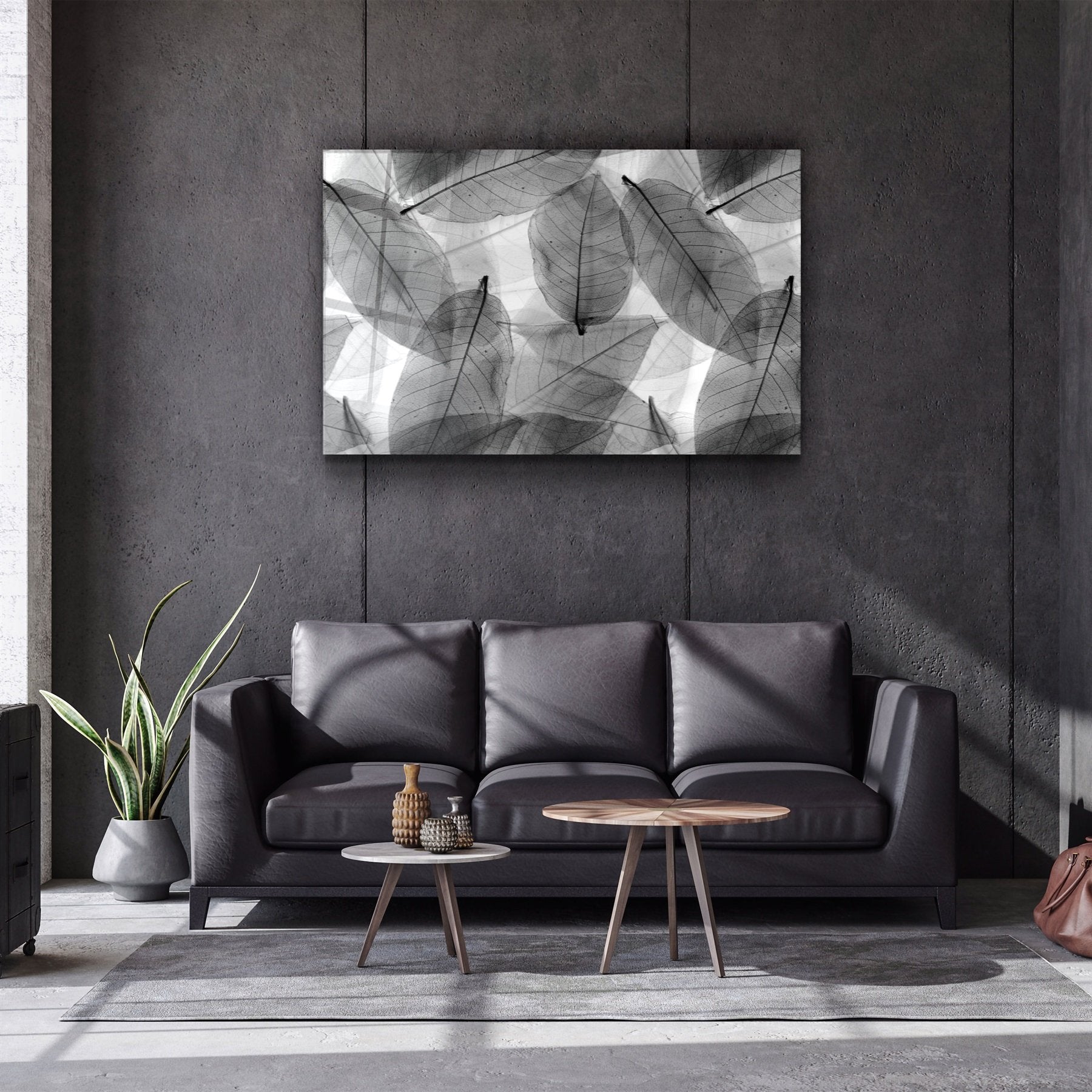 ・"Black - White Leaves"・Glass Wall Art