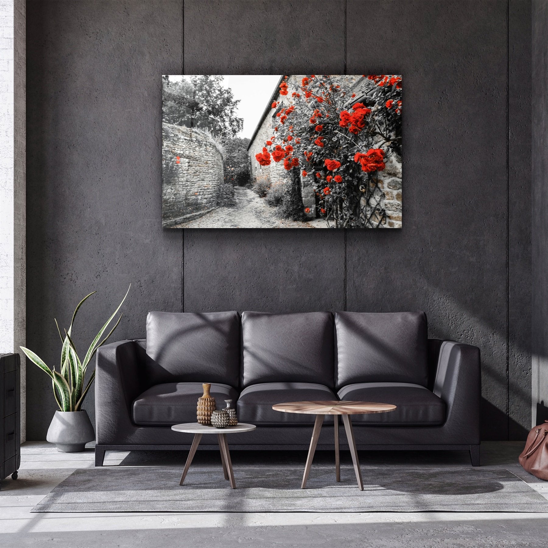 ・"Rose rouge 3"・Art mural en verre