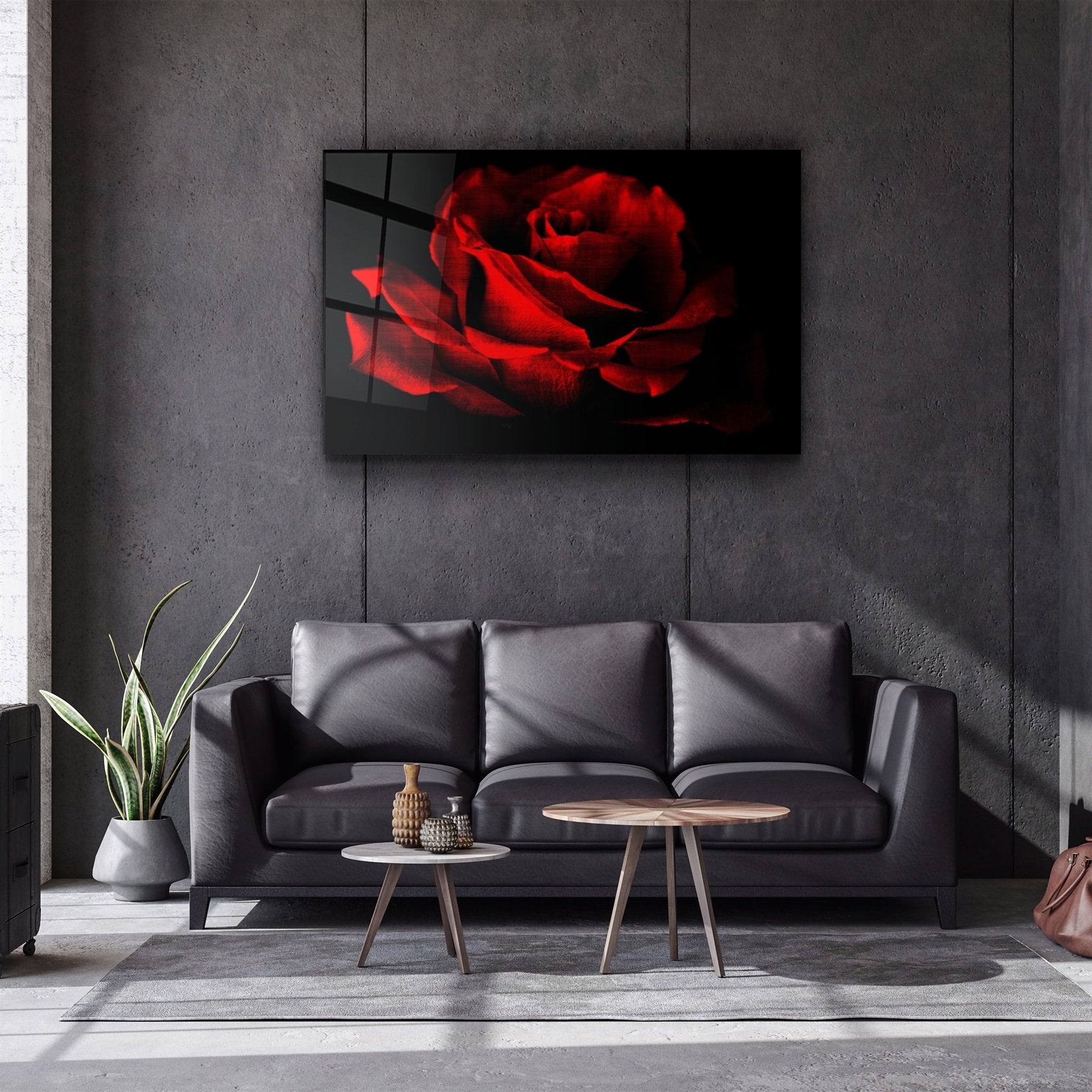 ・"Red Rose Vintage"・Glass Wall Art