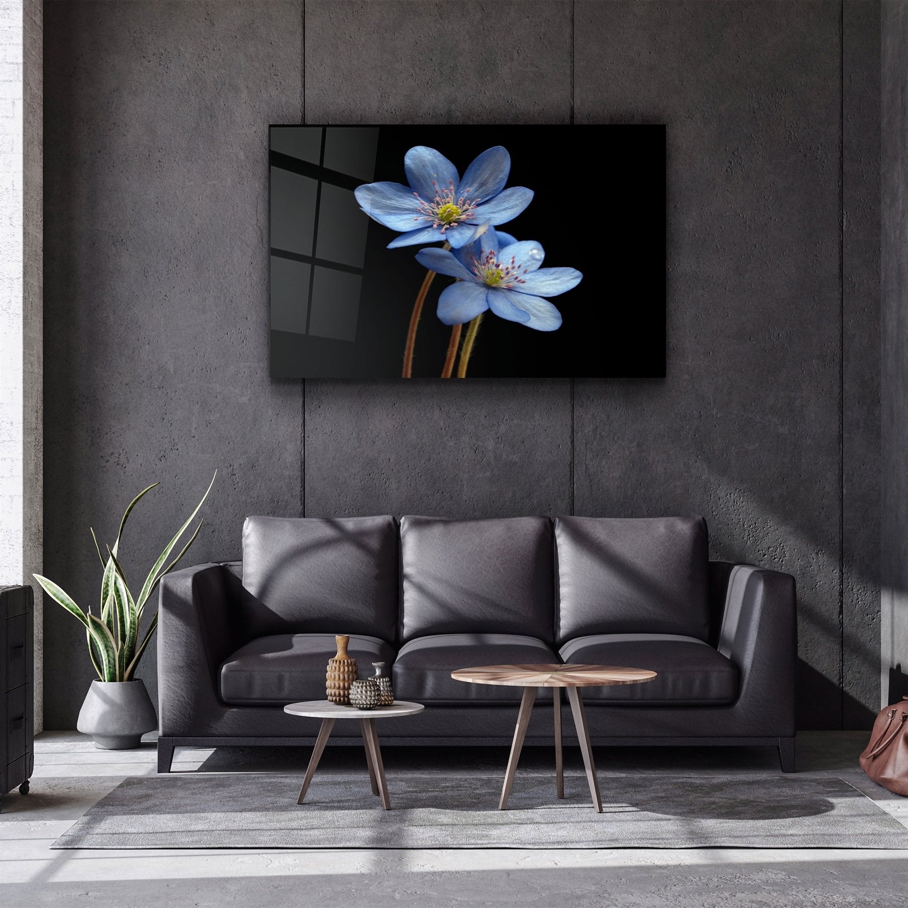 ・"Blue Flower"・Glass Wall Art