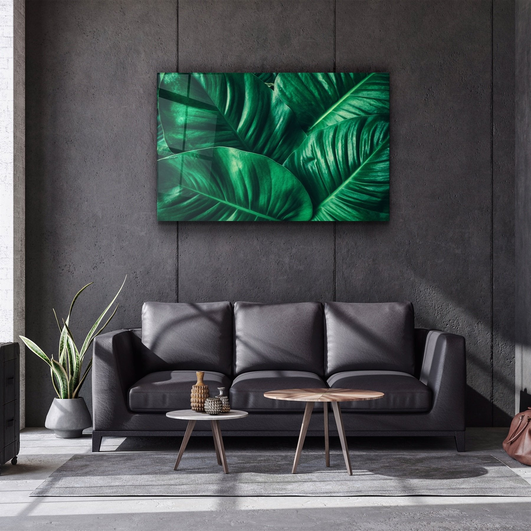 ・"Feuille tropicale verte"・Art mural en verre