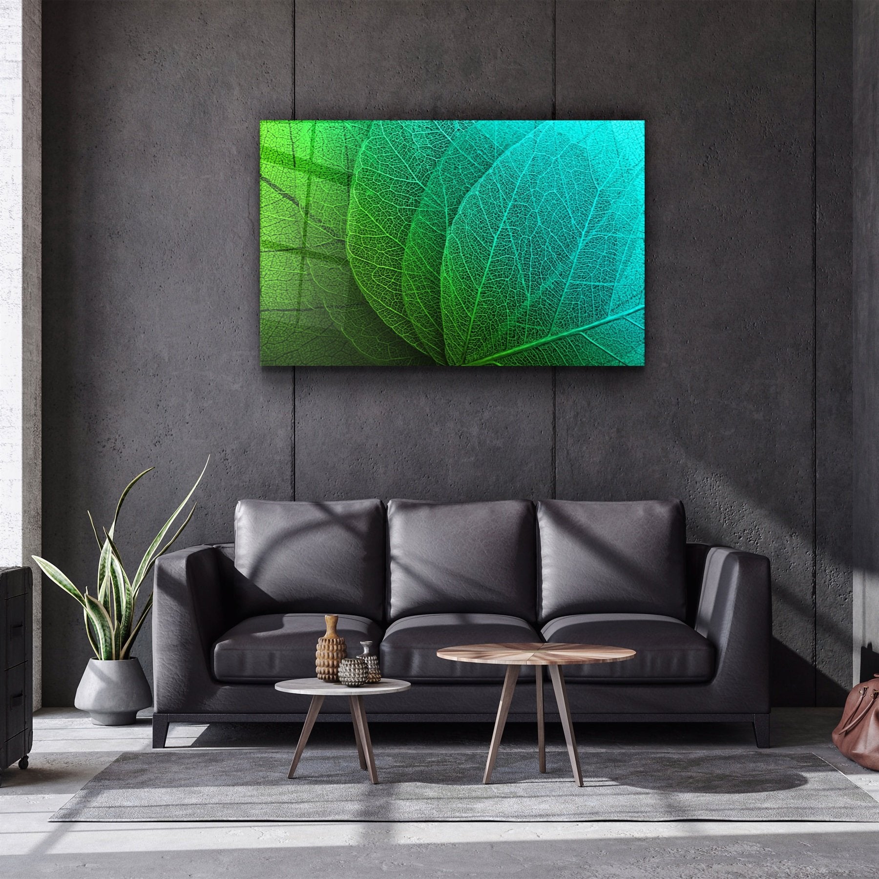 ・"Green Leaf 2"・Glass Wall Art