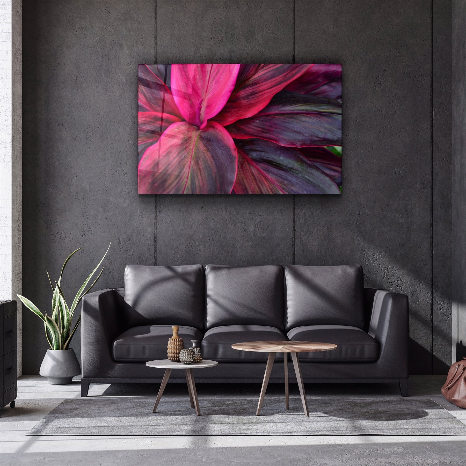 ・"Feuilles roses"・Art mural en verre