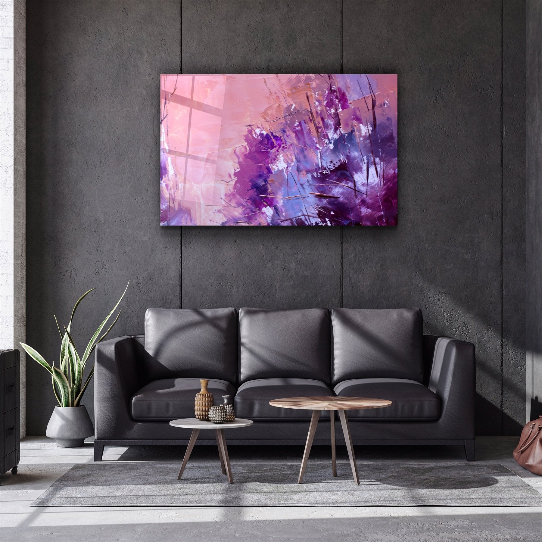 ・« Motif violet abstrait V2 »・Art mural en verre