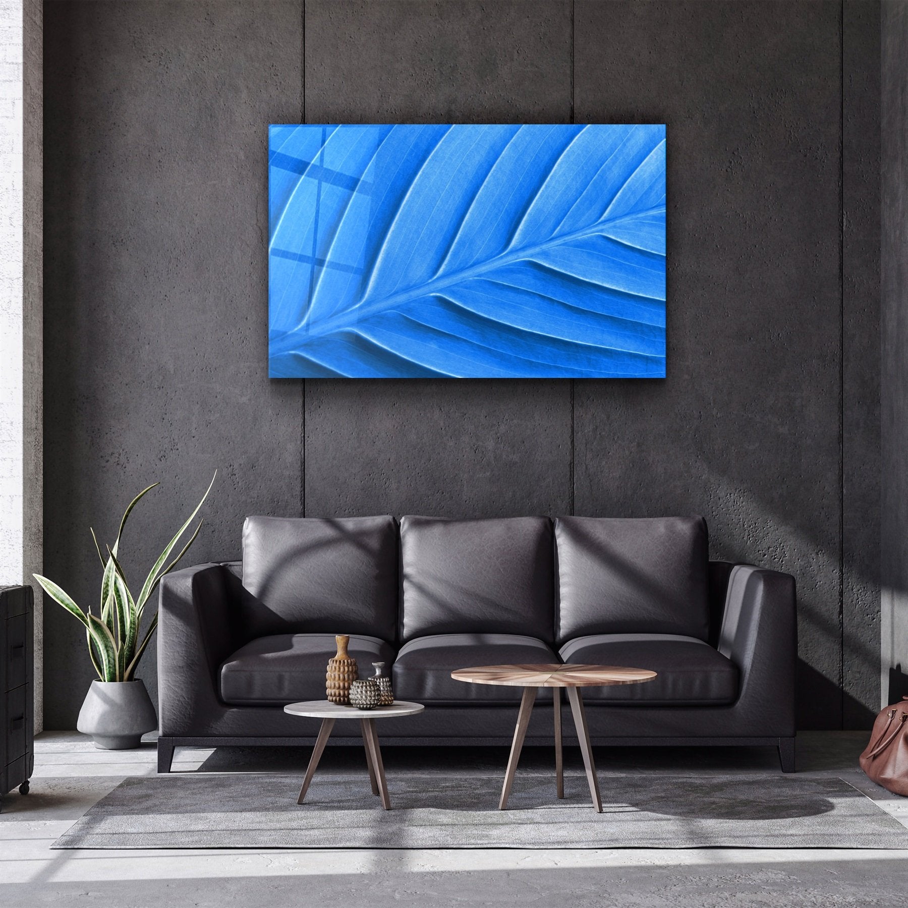 ・"Feuille bleue"・Art mural en verre